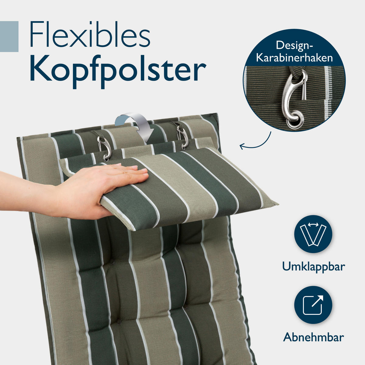 HOCHLEHNERAUFLAGE Sun-HL 119/50/8cm Grün-Gestreift - Multicolor, Textil (50/8/119cm) - Beautissu 