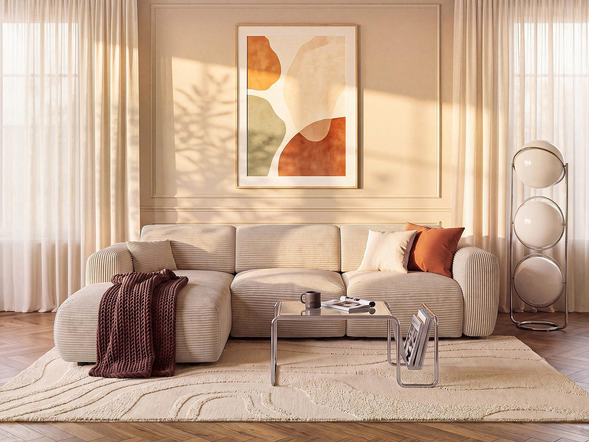 SCHLAFSOFA - 5 Personen - samt - beige Pogni - Beige, Kunststoff/Textil (283/77/180cm) - Vente-Unique