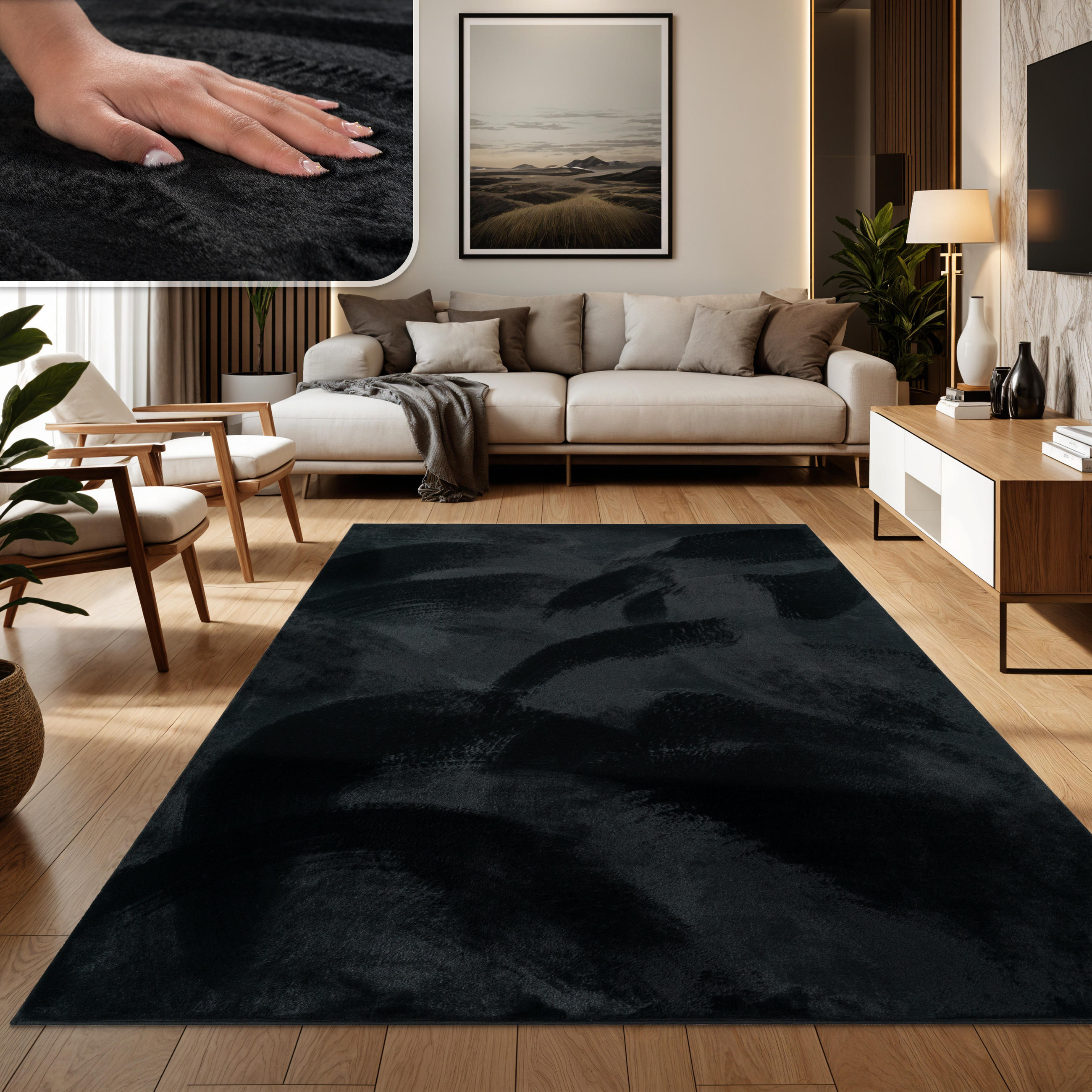 HOCHFLORTEPPICH 60/90 cm Soft 380 - Schwarz, Textil (60/90cm) - Paco Home