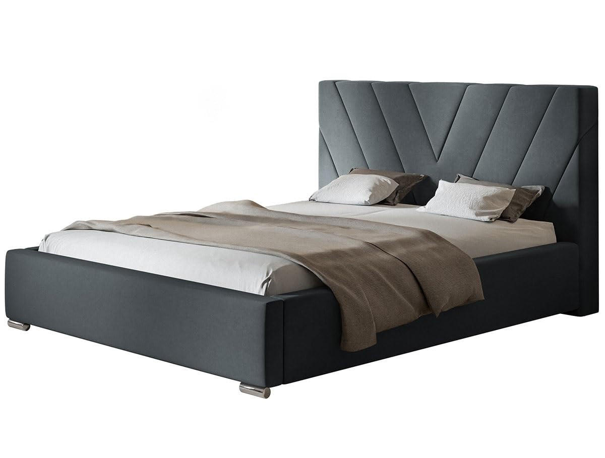 POLSTERBETT Palermo mit Kopfteil, 160x200 cm, Doppelbett mit Bettkasten und Lattenrost aus Holz, Velourstoff Dunkelgrau - Dunkelgrau, Holz/Textil (160/200cm) - Alpi-Möbel