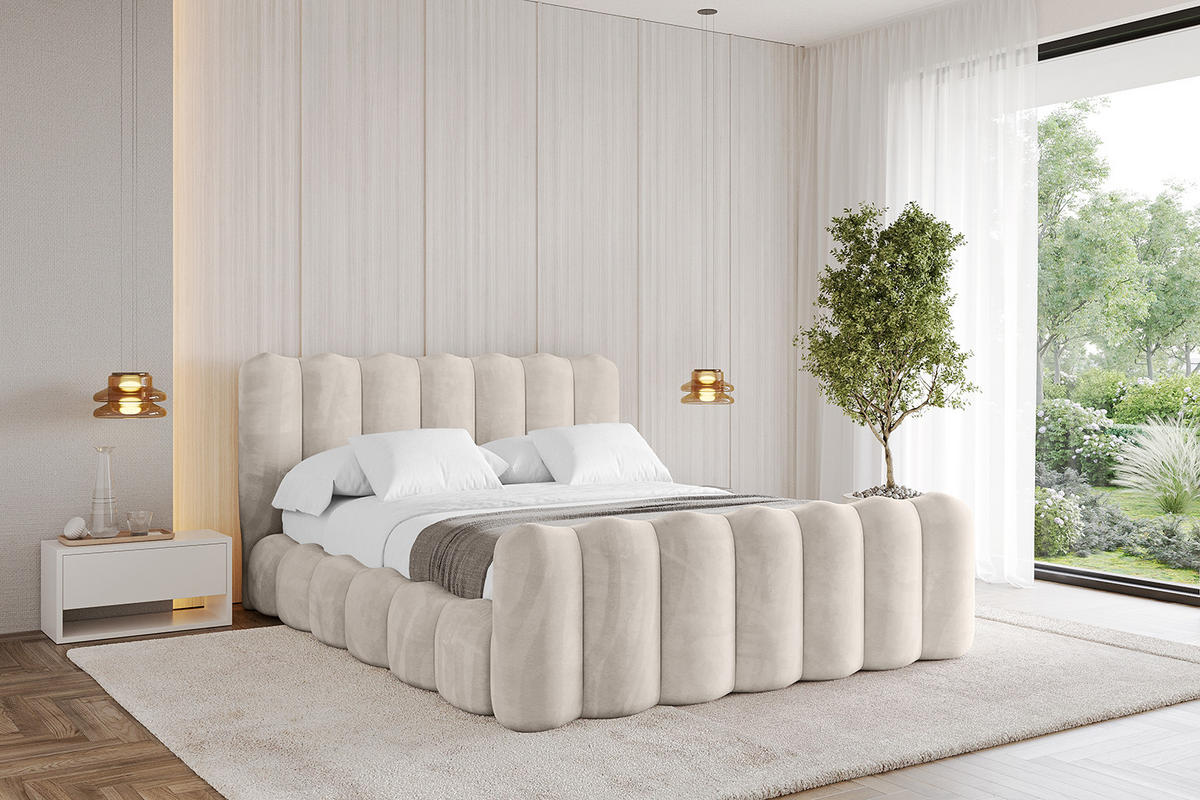 POLSTERBETT mit Bettkasten, Fußteil und Lattenrost, Bett mit Matratze H3/H4 - SORA-Z 120x200 Beige - Beige, Holzwerkstoff/Textil (120/200cm) - ALTDECOR