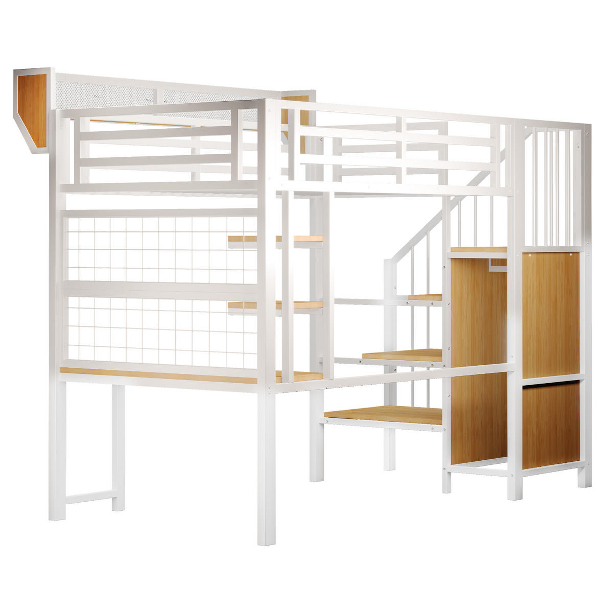 HOCHBETT 90/200 cm DE-01538, in Weiß, mit Schreibtisch, LED-Beleuchtung und Steckdose - Weiß, Metall (90/200cm) - ComfortXL