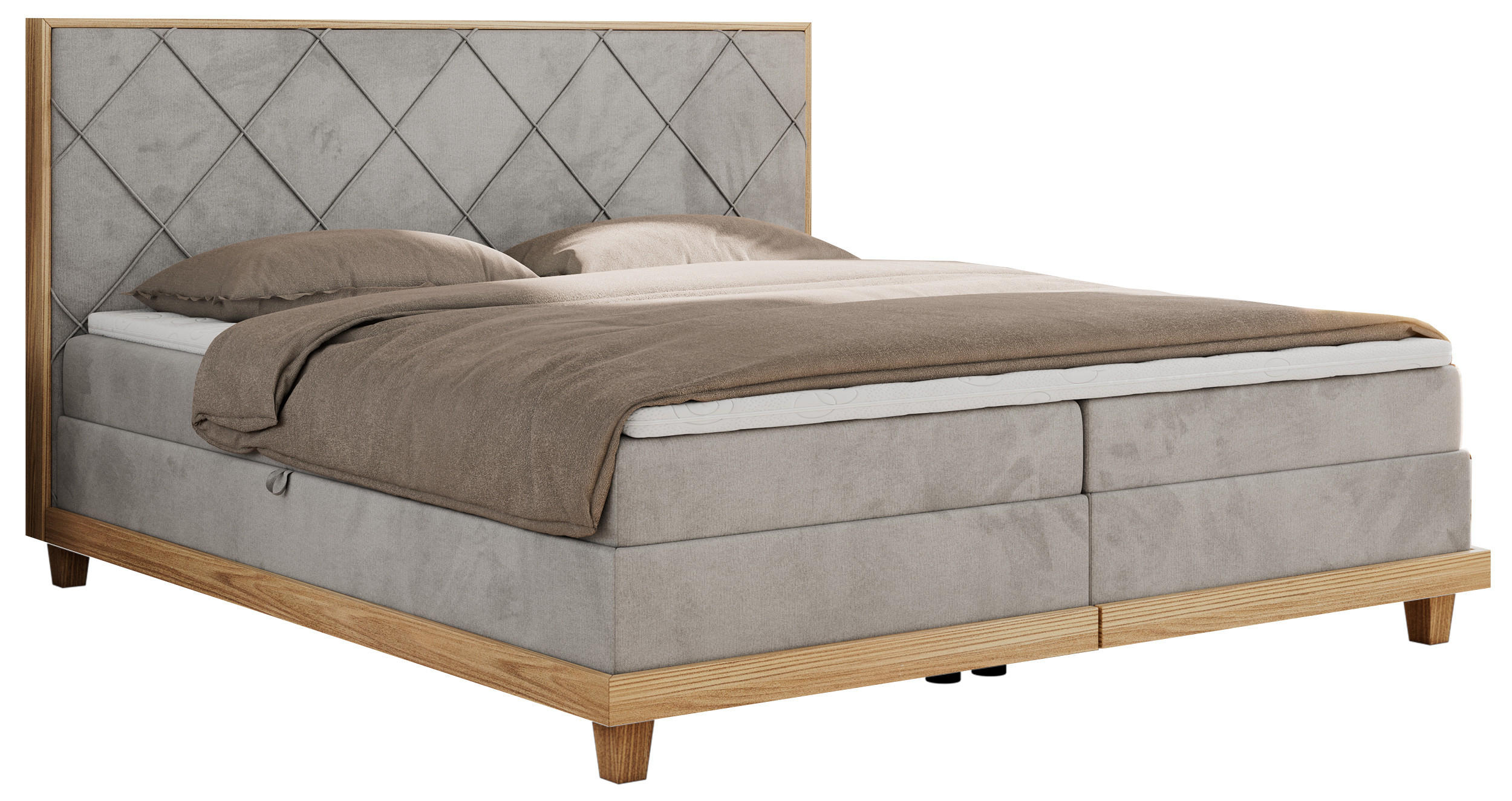 BOXBETT CAICOS 180/200 - Hellgrau Velvet - H4 - Hellgrau, Holz/Textil (180/200cm) - MKS