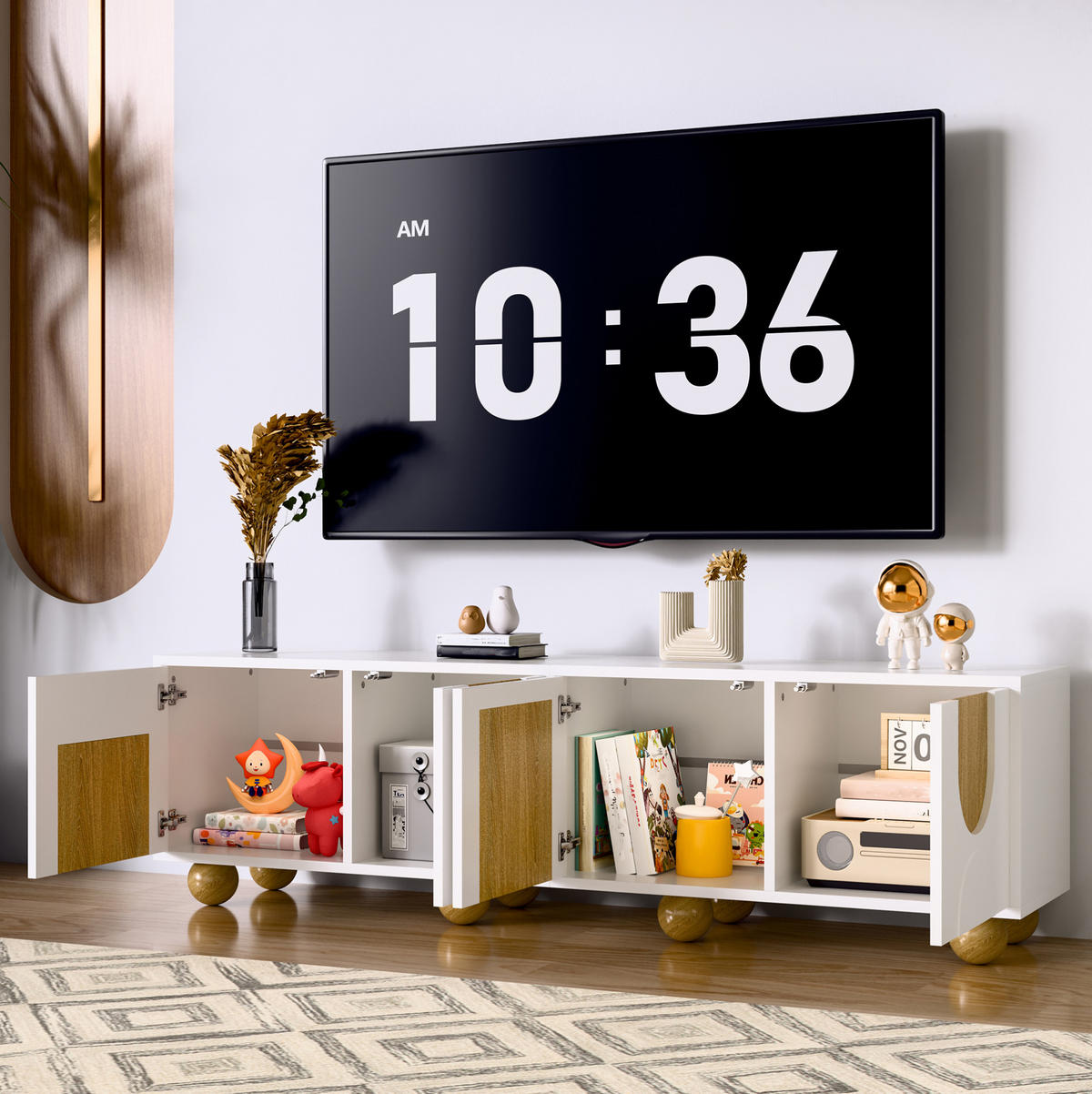 LOWBOARD 175/38/50 cm Natur/Weiß aus MDF und PB mit 4 Türen - Hellbraun, Holzwerkstoff (38/50/175cm) - OKMYHOME