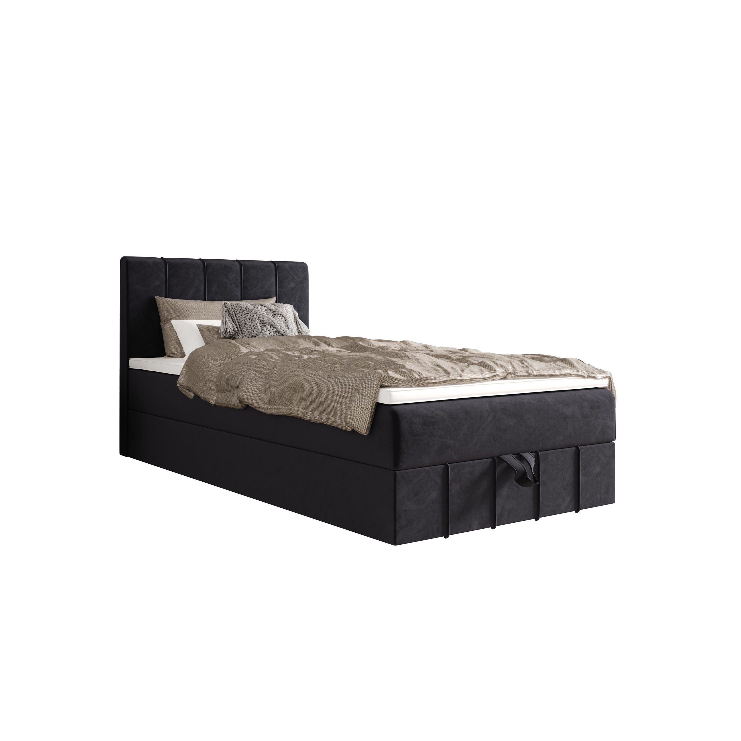 BOXBETT BAHAMA 90x200 Monolith 97, mit Matratze H3 und Topper, Dunkelgrau - Dunkelgrau, Holz/Kunststoff (90/200cm) - Bedante