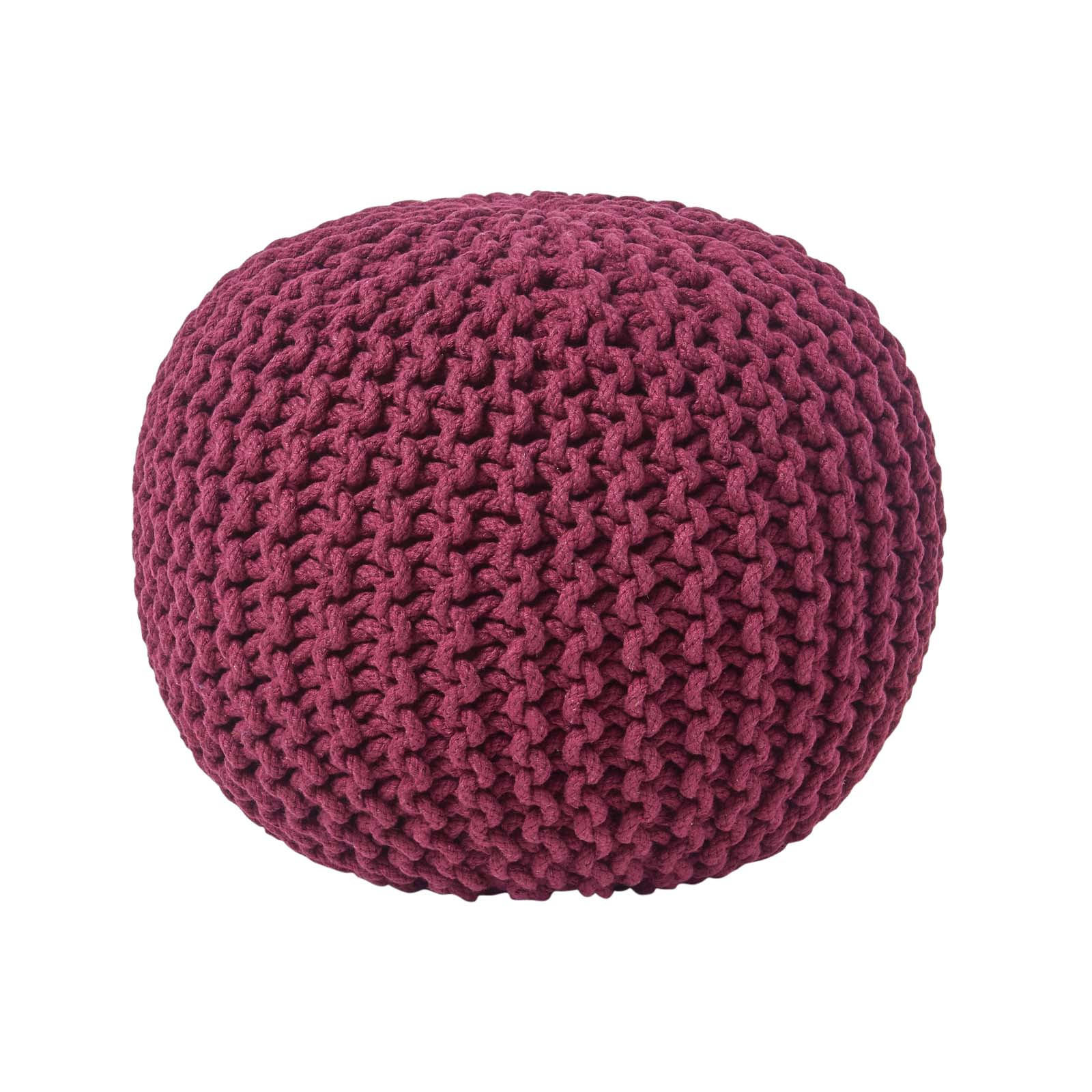 Homescapes Strick-Pouf Weinrot 40x35x40 cm
