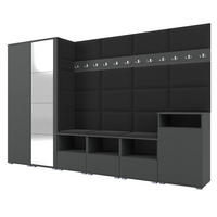 GARDEROBE NELA XII 300 cm (Modulare Flurmöbel Graphit mit Spiegel & Sitzpolster Schwarz 16 Gigantisches Set) - Silberfarben/Schwarz, Holz/Holzwerkstoff (300/187/40cm) - Ravio
