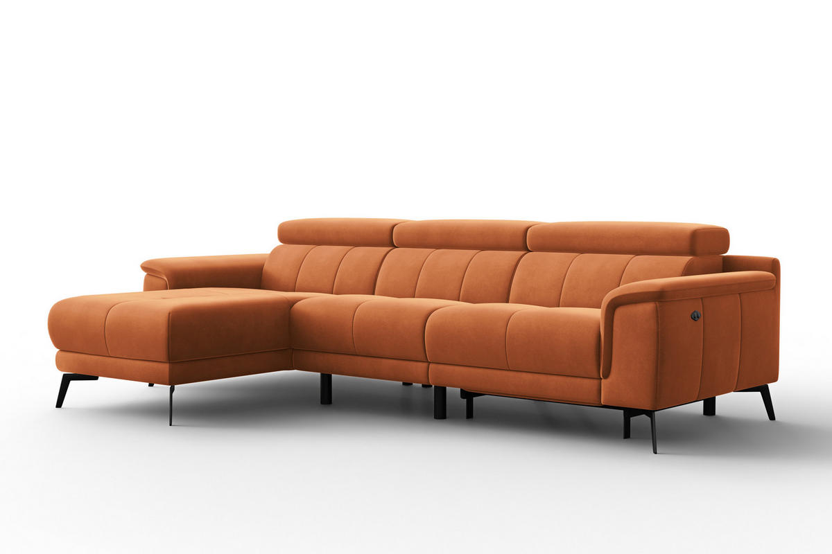 ECKSOFA FIERO 4-Sitzer LINKS, Oranger Veloursstoff - Schwarz/Orange, Holz/Textil (288/170cm) - Courtois Laville