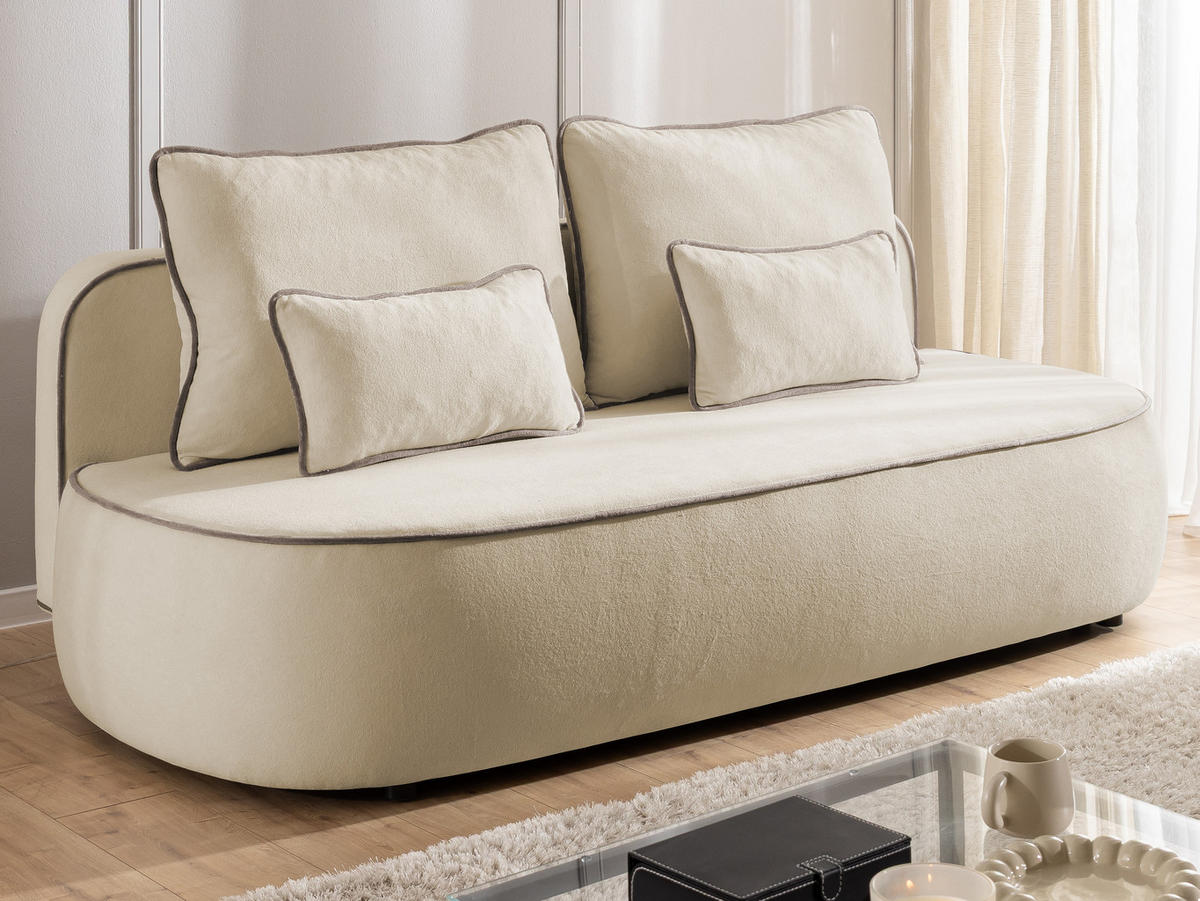 SCHLAFSOFA Vero im modernen und abgerundeten Design mit Bettkasten aus Beige Plüschstoff mit tauper Paspel - Beige/Schwarz, Holz/Kunststoff (210/90/98cm) - S-Style Möbel