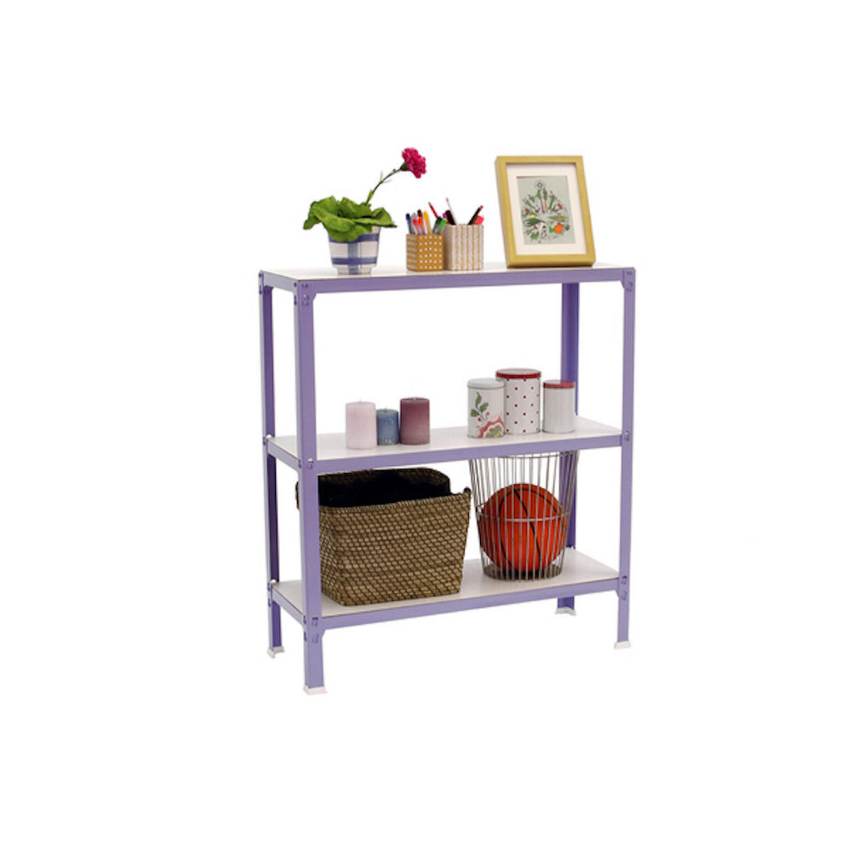 WOHNREGAL LIVING KOALA WOOD mit 3 Fachböden | HxBxT 90x100x30cm | Fachlast 150kg | Lila/Weiß - Lila, Metall (100/90/30cm) - PROREGAL