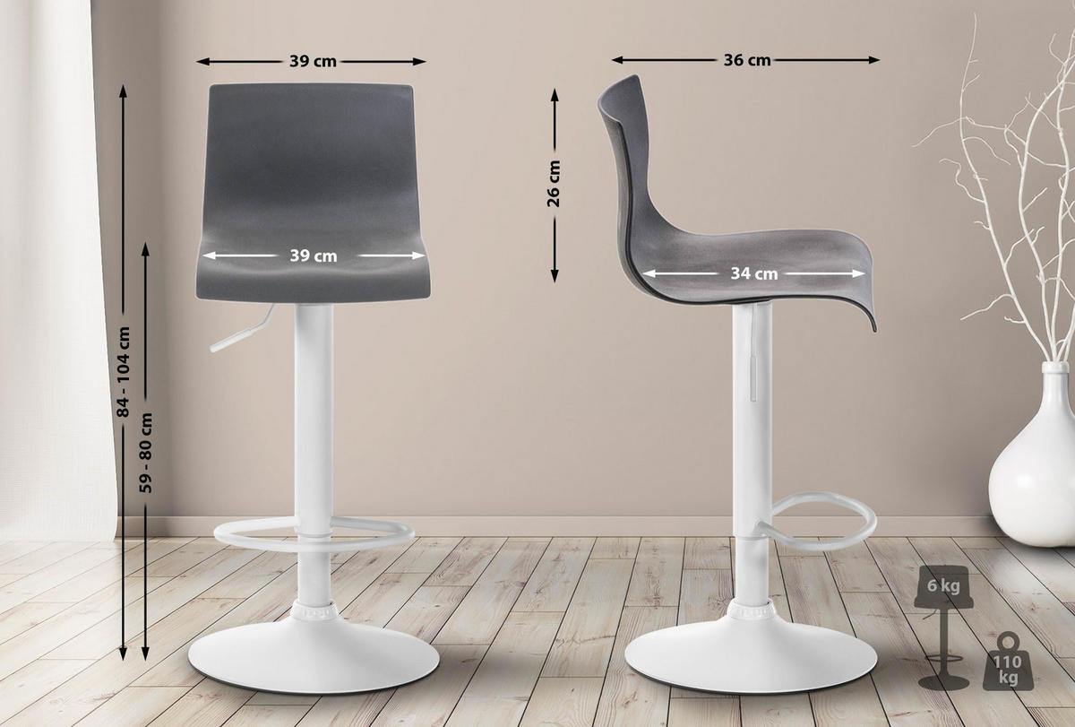 BARHOCKER Kunststoff grau - Weiß/Grau, Kunststoff/Metall (39/84/36cm) - CLP