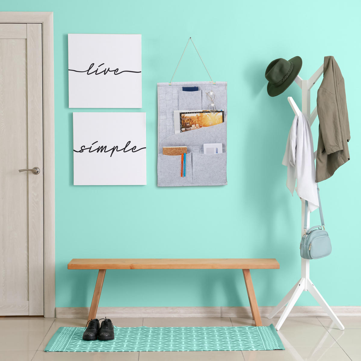 2XZÁVĚSNÝ organizér - šedá, dřevo/textil (41/60/3cm) - Relaxdays