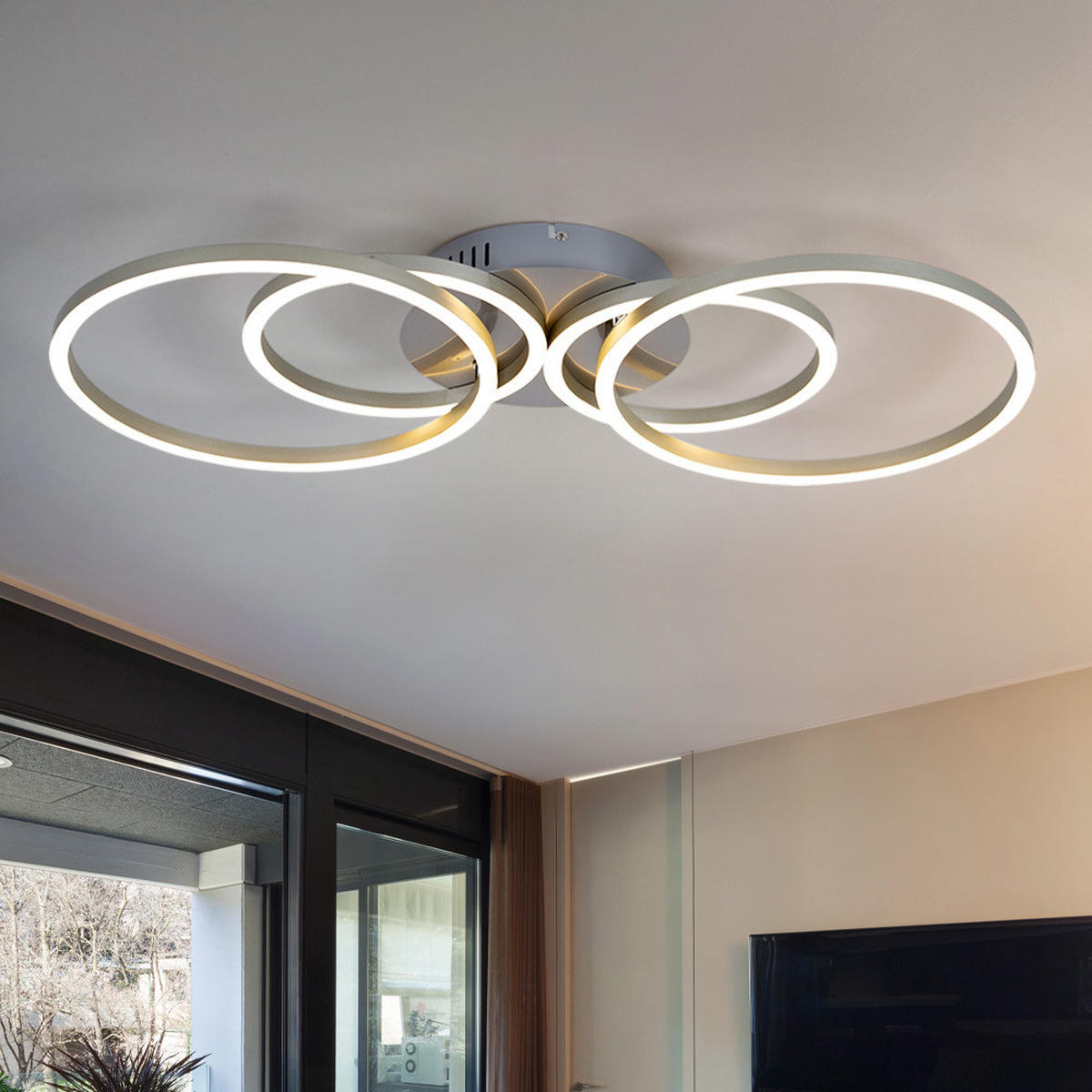 LED DECKENLEUCHTE Metall Silber Ring Design - Silberfarben, Kunststoff/Metall (65.5/40.6/7.5cm) - Globo Lighting