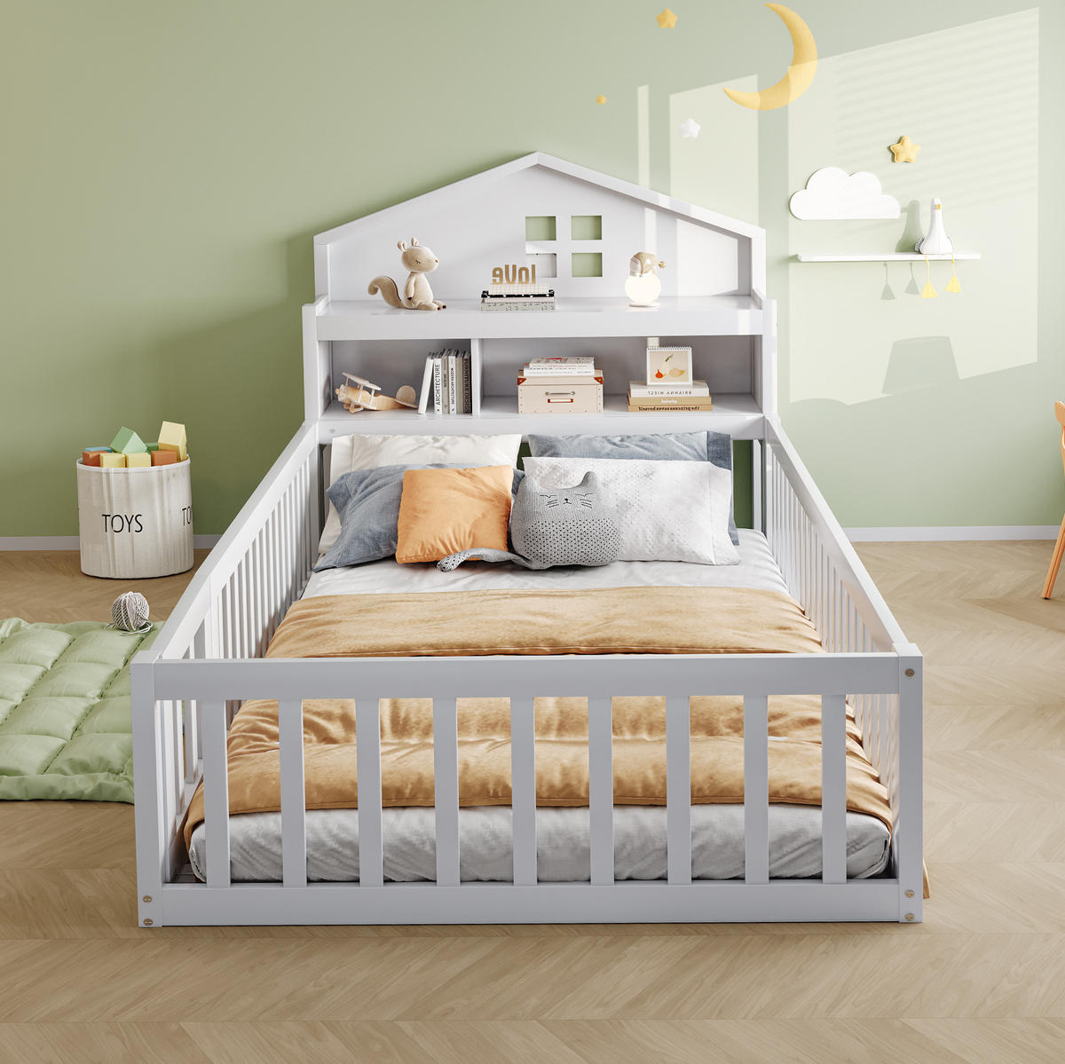 KINDERBETT 90/200 cm Weiß aus Massivholz mit Kreidetafel und Stauraum - Weiß, Holz (90/200cm) - OKMYHOME