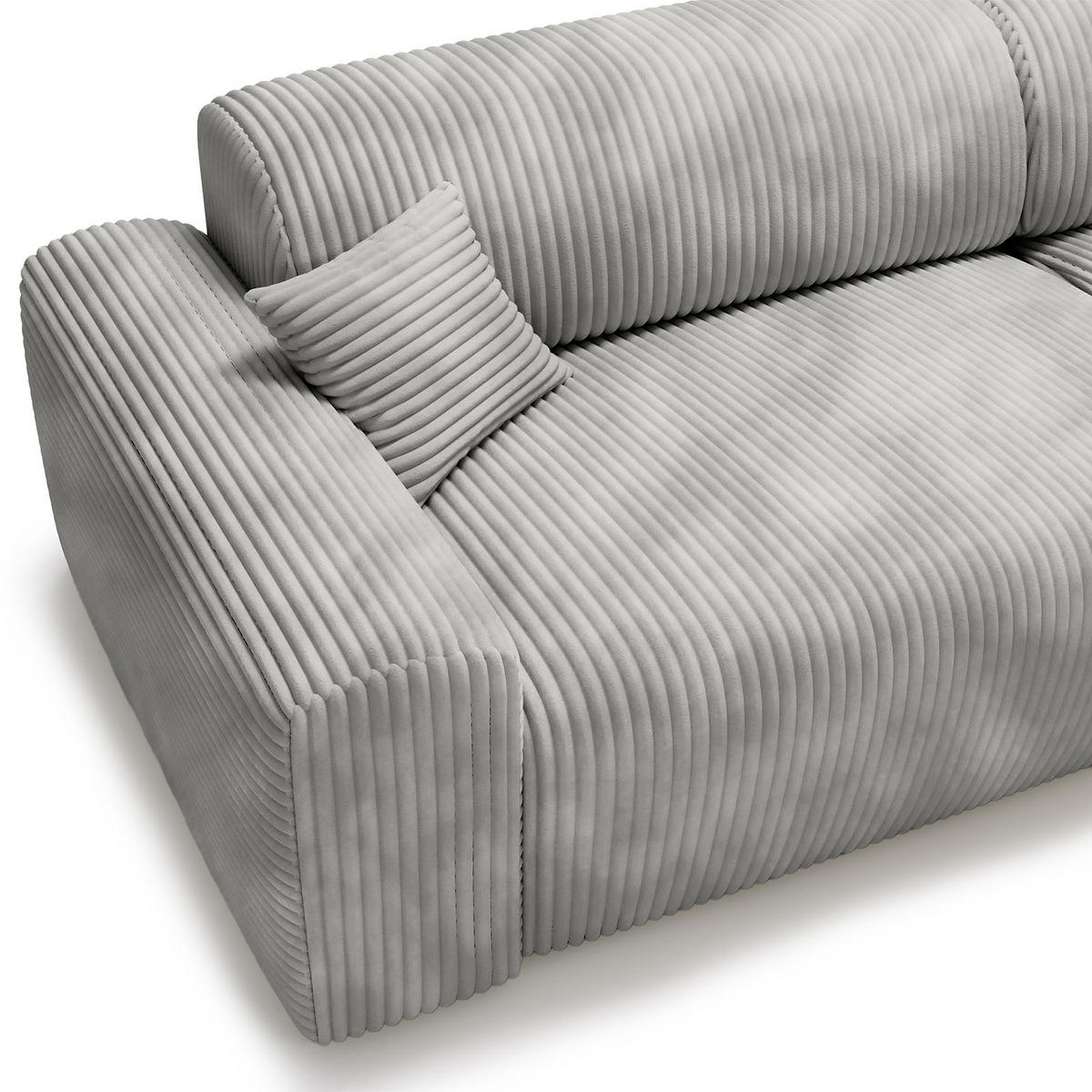 ECKSOFA mit Longchair - Cord - Silberfarben/Schwarz, Kunststoff/Textil (284/178cm) - home24