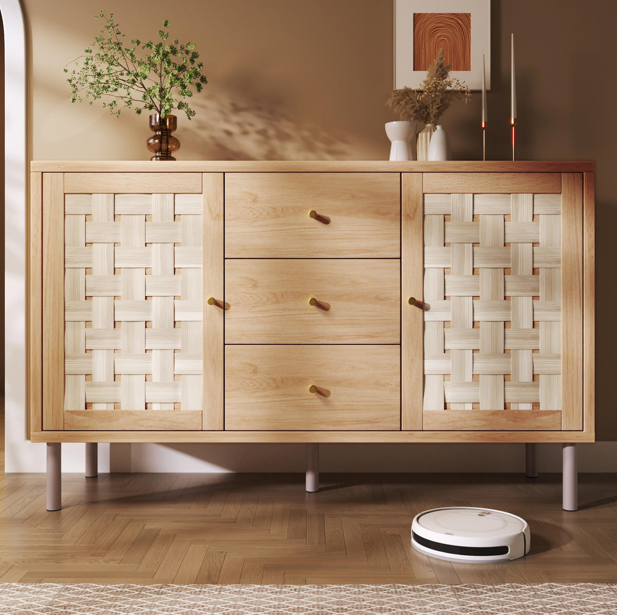 KOMMODE 120/40/75 cm aus Holz mit höhenverstellbaren Einlegeböden Eichefarben - Nussbaumfarben, Holzwerkstoff (120/70/40cm) - Modenvie