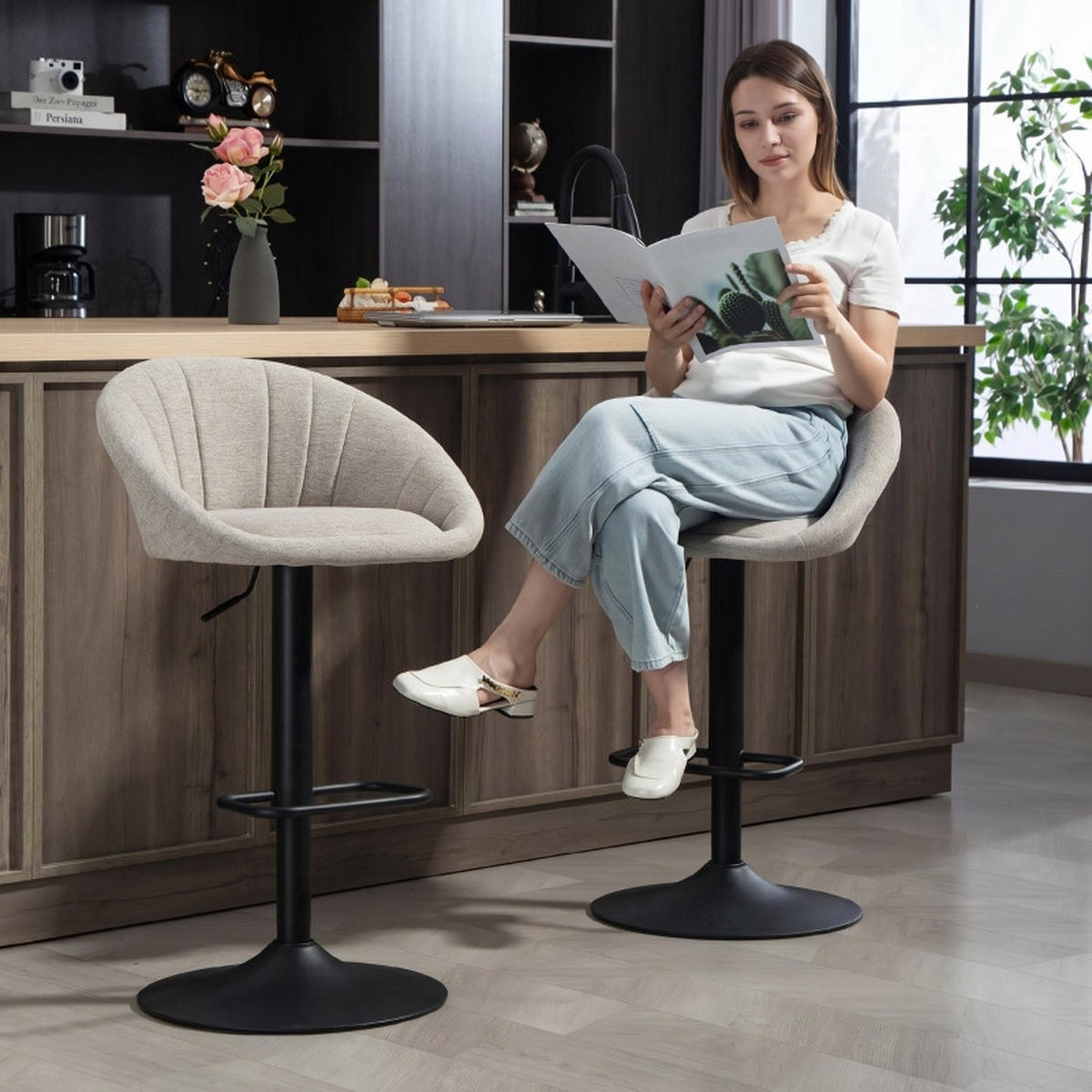 BARHOCKER DE-36068 2er Set drehbar höhenverstellbar Grau - Beige, Metall (46/103/53.5cm) - ComfortXL