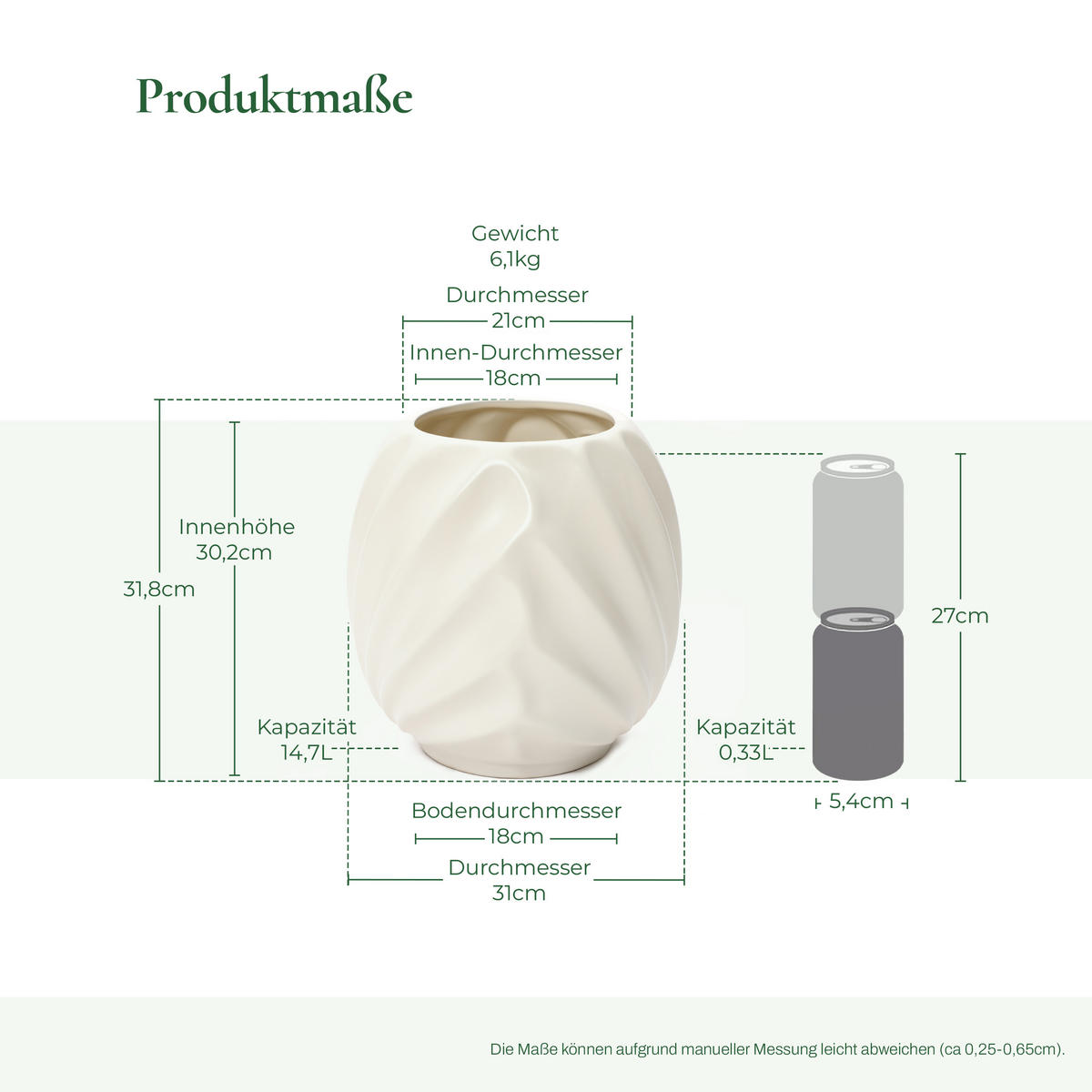 KERAMIK Blumentopf 31x31cm - Weiß, Keramik (31.8cm) - Hometopia