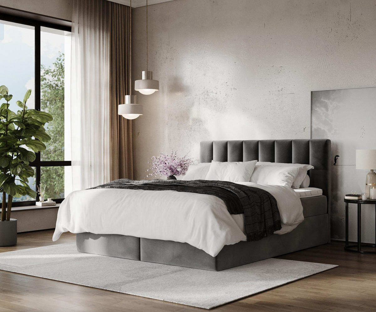 BOXBETT Lusso 180/200 cm Grau im Kronos Stoff - Schwarz/Grau, Holz/Holzwerkstoff (180/200cm) - AltaBeds