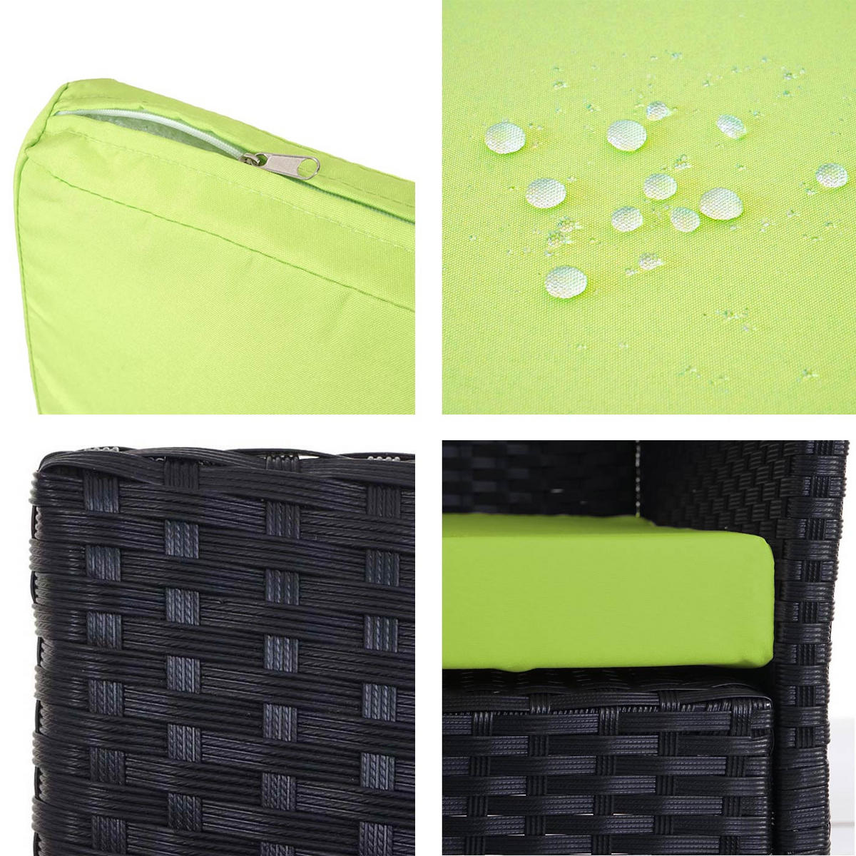 3-SITZER POLY-RATTAN GARTENBANK Anthrazit, Grün - Anthrazit/Grün, Kunststoff (154/82/60cm) - MCW