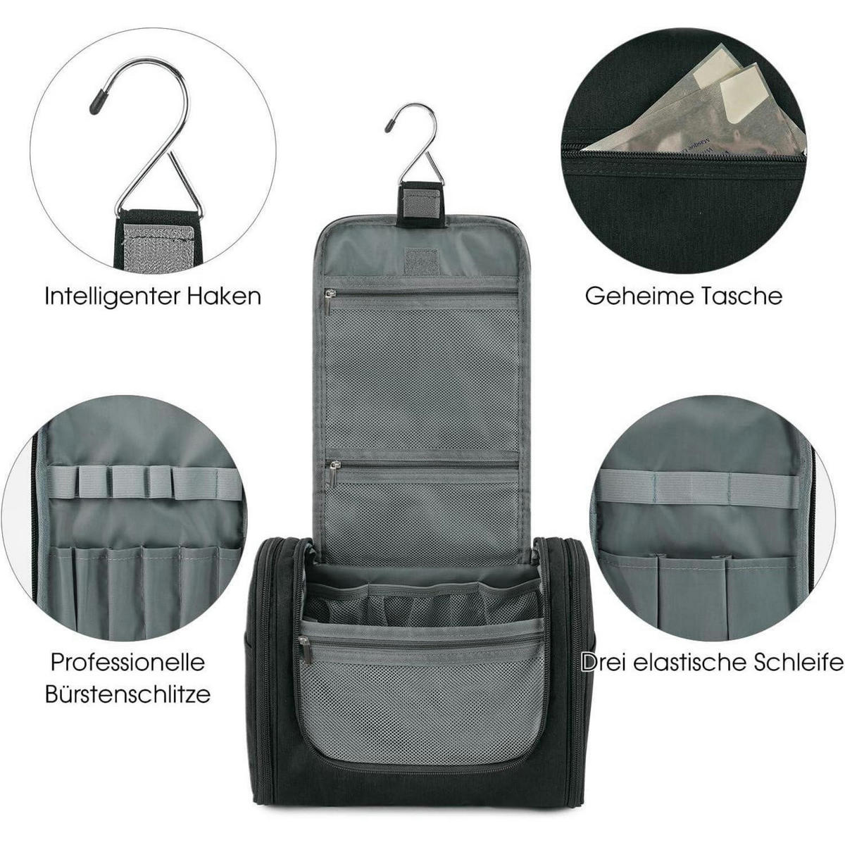 KULTURTASCHE zum Aufhängen Schwarz 7,3 Liter - Schwarz, Textil (5/2/5cm)
