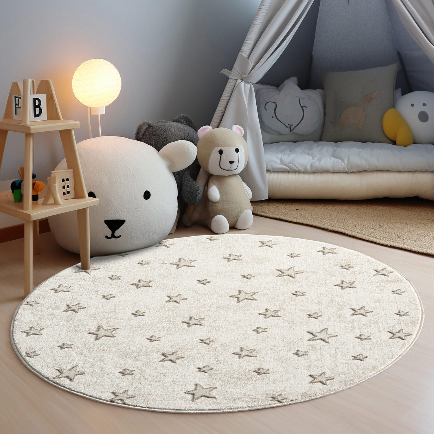 KINDERTEPPICH Mara 725 Creme 120 cm Rund - Beige/Creme, Textil (120/120cm) - carpet city