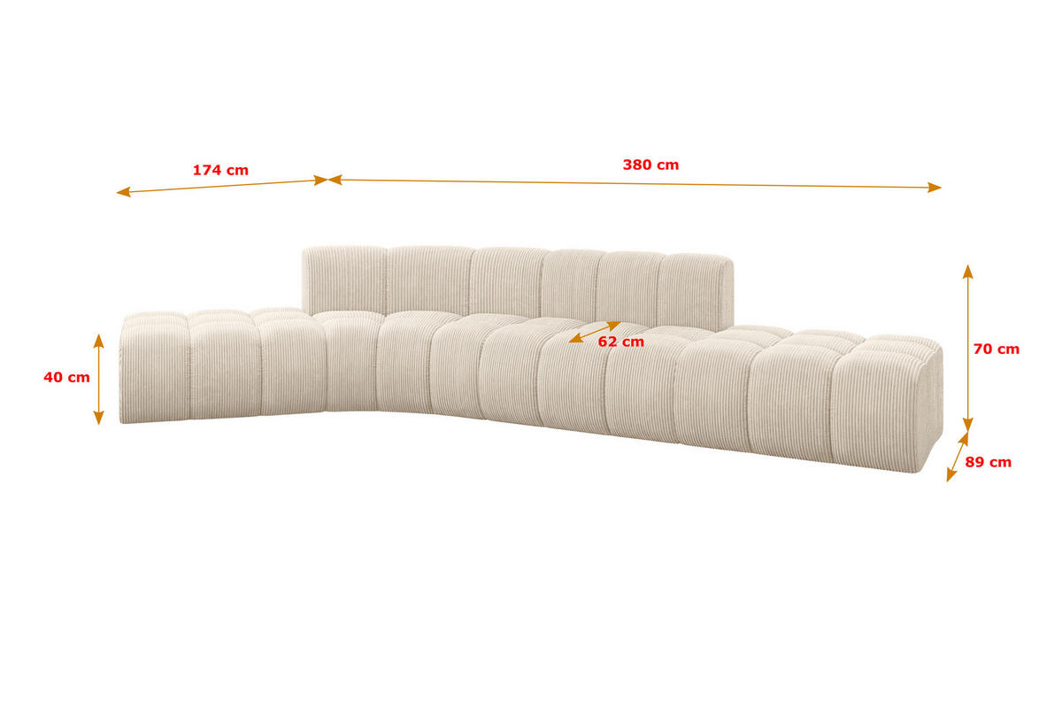 ECKSOFA modulares Sofa Solven-L1 - 380x174x70 cm Beige - Beige, Holzwerkstoff/Textil (380/174cm) - ALTDECOR