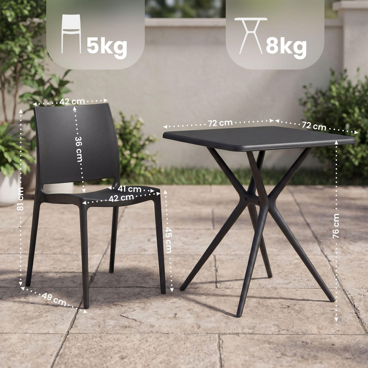 GARTENMÖBEL-SET Greta 4 Stühle 156x156x81cm Kunststoff Schwarz Balkonset - Schwarz, Kunststoff - DELUKE