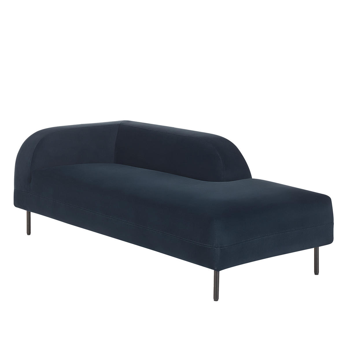 CHAISELONGUE Samtstoff dunkelblau linksseitig Le Crau - Blau, Textil (170/65/84cm) - Beliani