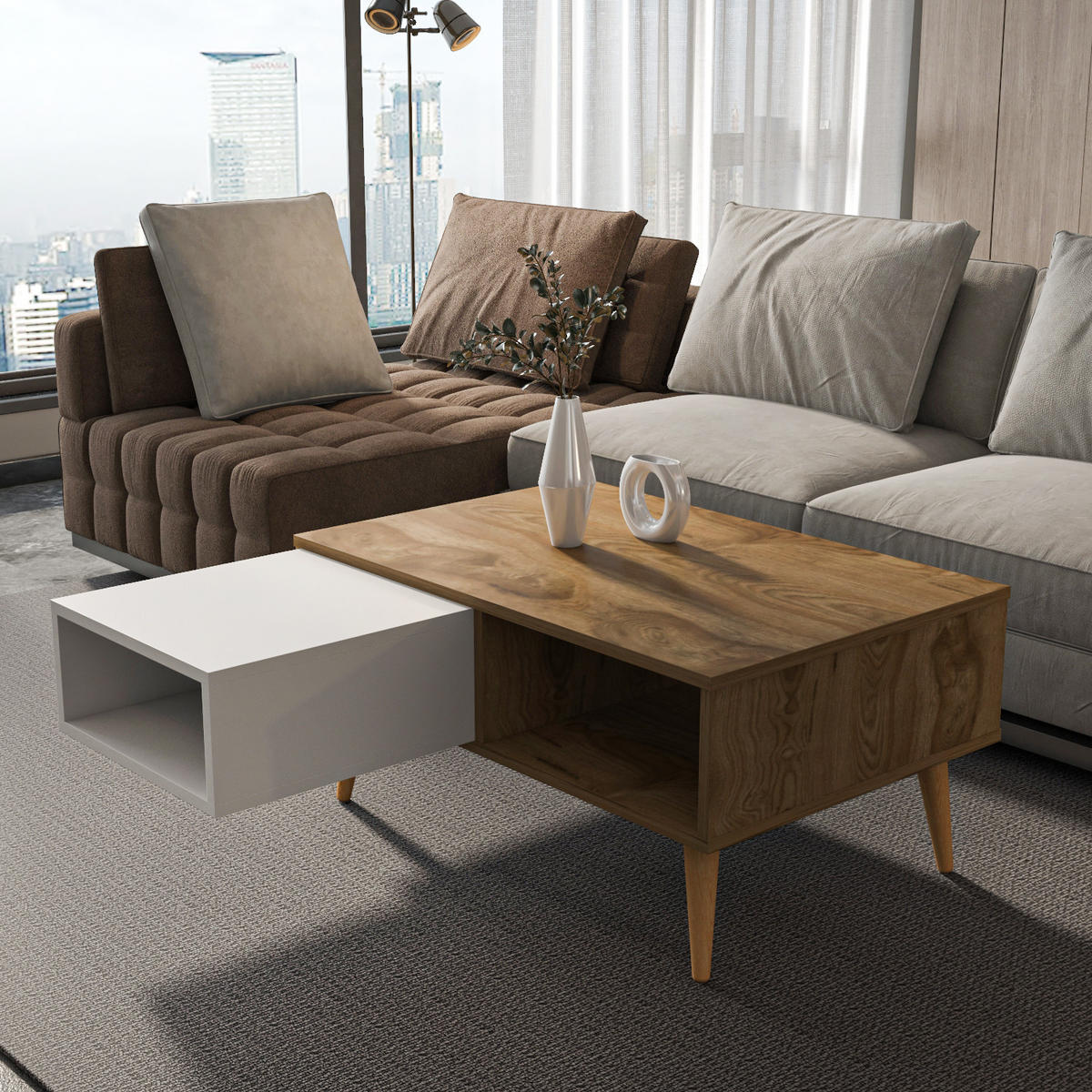 COUCHTISCH Oberon Oud Weiß - Walnussfarben, Holzwerkstoff (60/90/43cm) - Decorotika