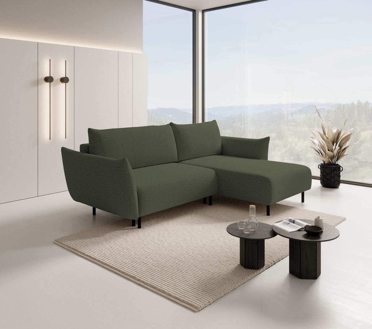 ECKSOFA ADEL mit Schlaffunktion und Bettkasten, L-förm, Metallbeine, verstellbar lose Rückenkissen, freistehend, RECHTS, 257x171x90 cm, Green - Grün, Holz/Textil (257/171cm) - DomoHome
