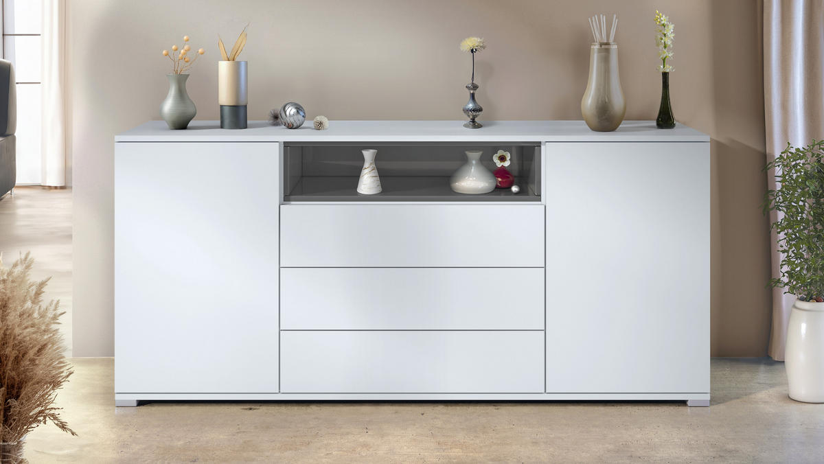 SIDEBOARD Skadu Grau Hochglanz - Grau, Holzwerkstoff (166.5/75.5/35cm) - Vladon