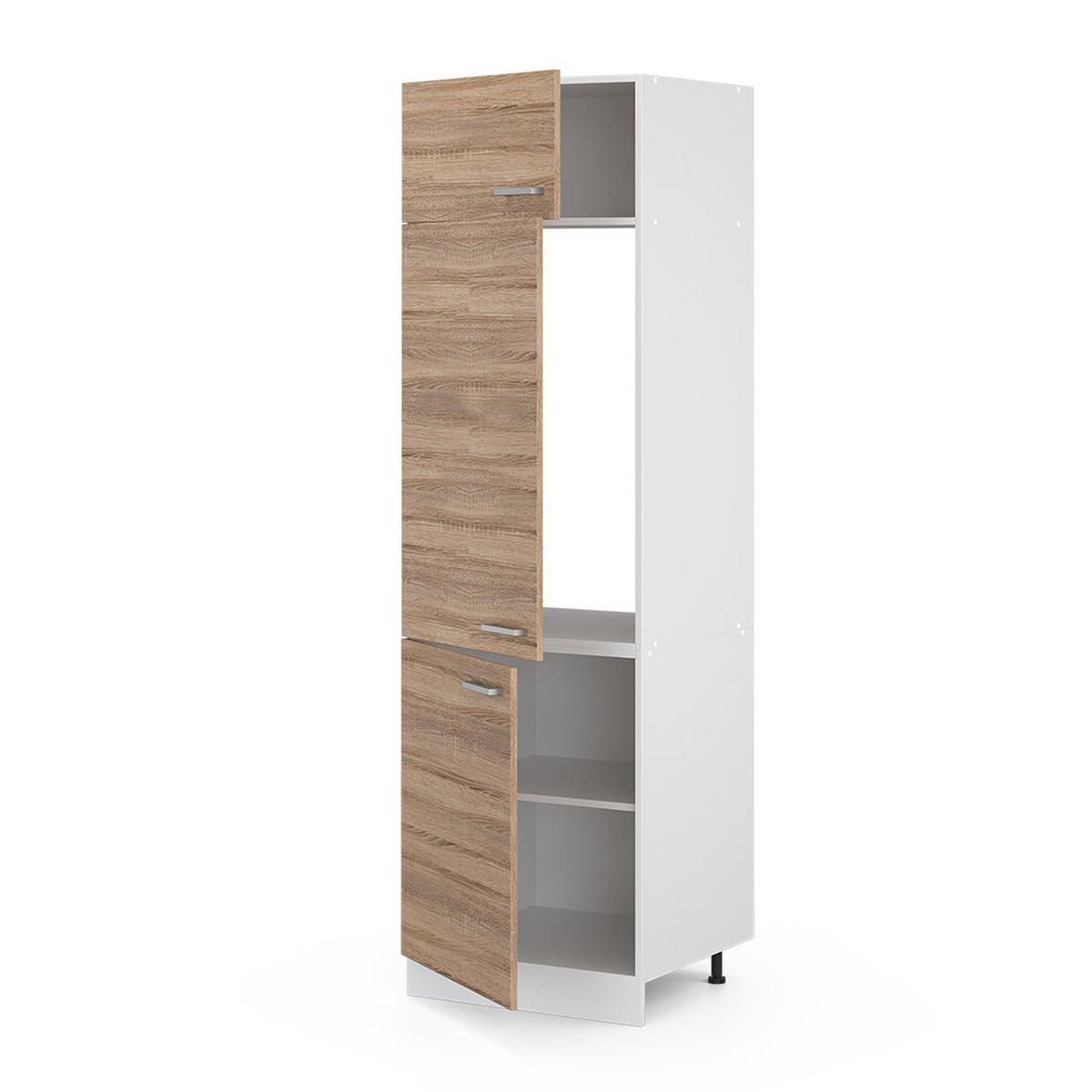 KÜHLUMBAUSCHRANK R-Line Sonoma 60 cm - Weiß/Sonoma Eiche, Holzwerkstoff (60/206.8/57cm) - Vicco