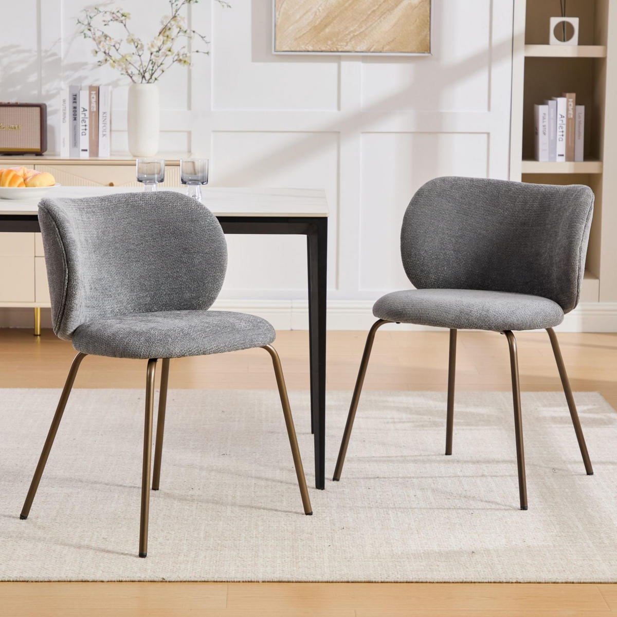 ESSZIMMERSTUHL 2er-Set Chenille Grau mit Metallbeinen - Grau, Metall (46.5/80/52.1cm) - Meubliv