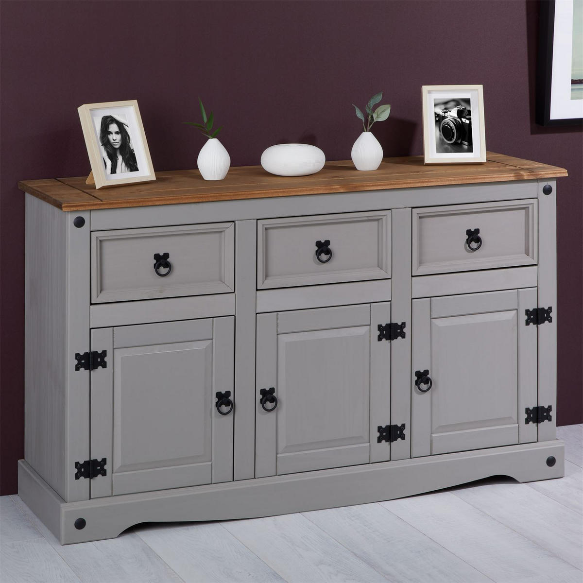 SIDEBOARD RAMON - Naturfarben/Grau, Holz (125/76/40cm) - CARO-Möbel