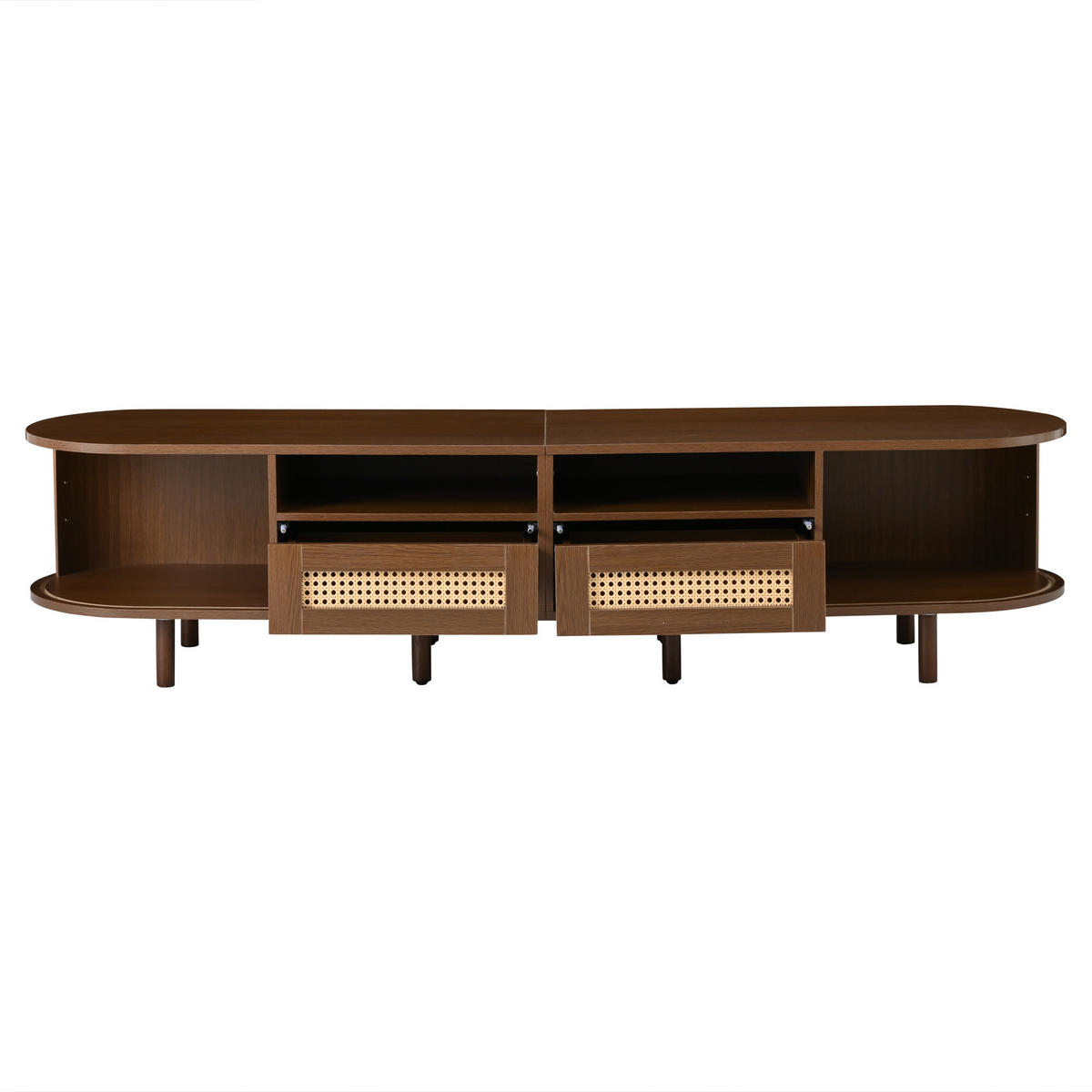 LOWBOARD Retro Holz-Rattan Design mit Schiebetüren und Schubladen Holzoptik MDF 170/40/40 Wohnzimmermöbel - Mooreichefarben, Holzwerkstoff/Metall (170/40/40cm) - EVRYAE
