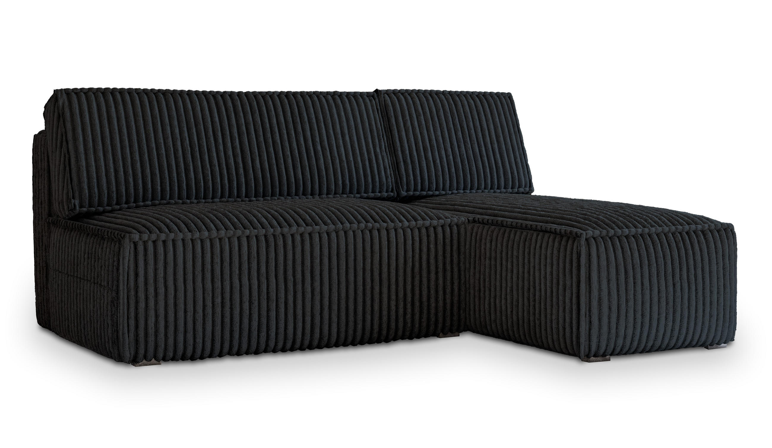 ECKSOFA BRISO T Schwarz Kordstoff mit Schlaffunktion - Schwarz, Holz (200/140cm) - MASSENO