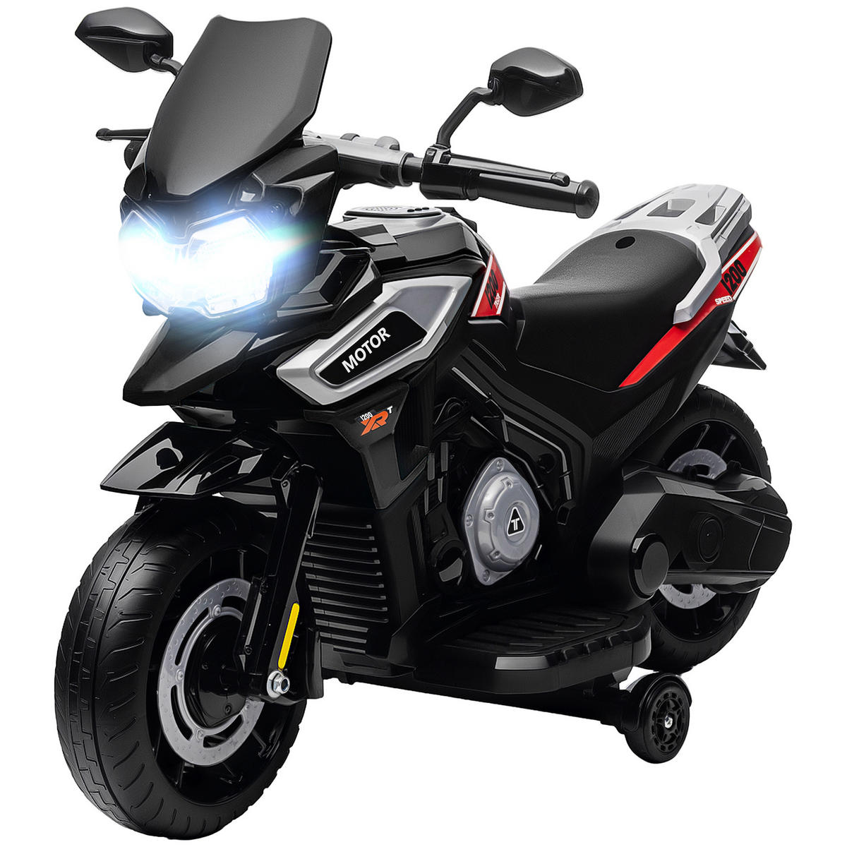 ELEKTRO-MOTORRAD DE-06206 mit Hilfsrädern, Lichtern und Musik Schwarz - Schwarz, Kunststoff/Metall (85.5/44.5/56cm) - ComfortXL