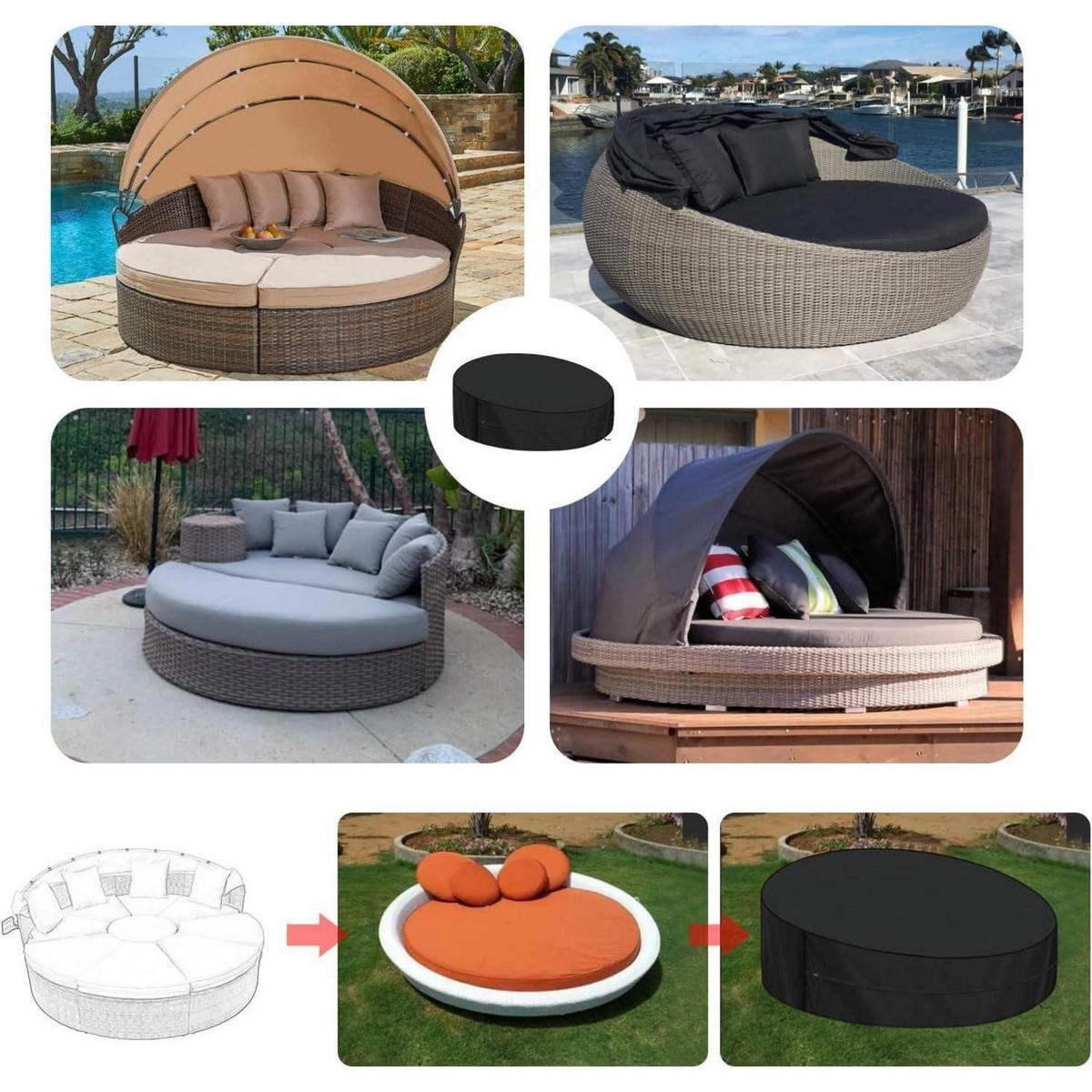 ABDECKHAUBE für Sonneninsel 230 x 90/50 cm Wasserdicht - Schwarz, Kunststoff (1/1/1cm)