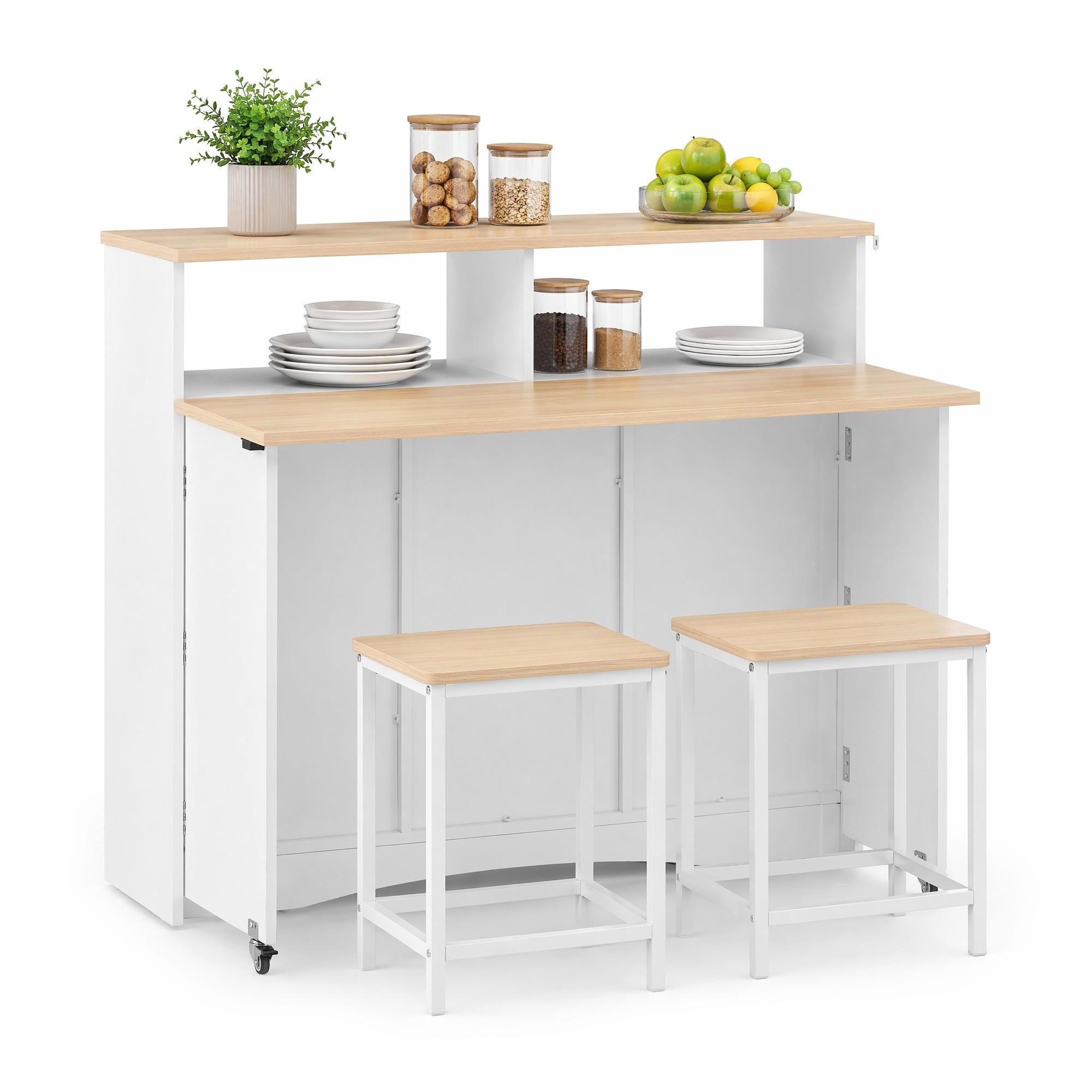 KÜCHENINSEL in Naturfarbe und Weiß Servierwagen mit Stauraum für Esszimmer und Küche, B110/T34/H97.5 cm - Weiß, Holzwerkstoff/Metall (110/97.5/34cm) - STILVORA