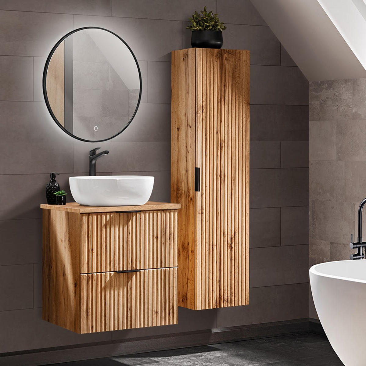 BADMÖBEL-SET 3-TLG. Adelaide-56 - Braun, Holzwerkstoff (110/200/47cm) - Lomado