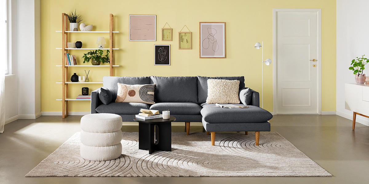 ECKSOFA mit Longchair - Webstoff - Buchefarben/Grau, Holz/Buchenholz (242/150cm) - home24