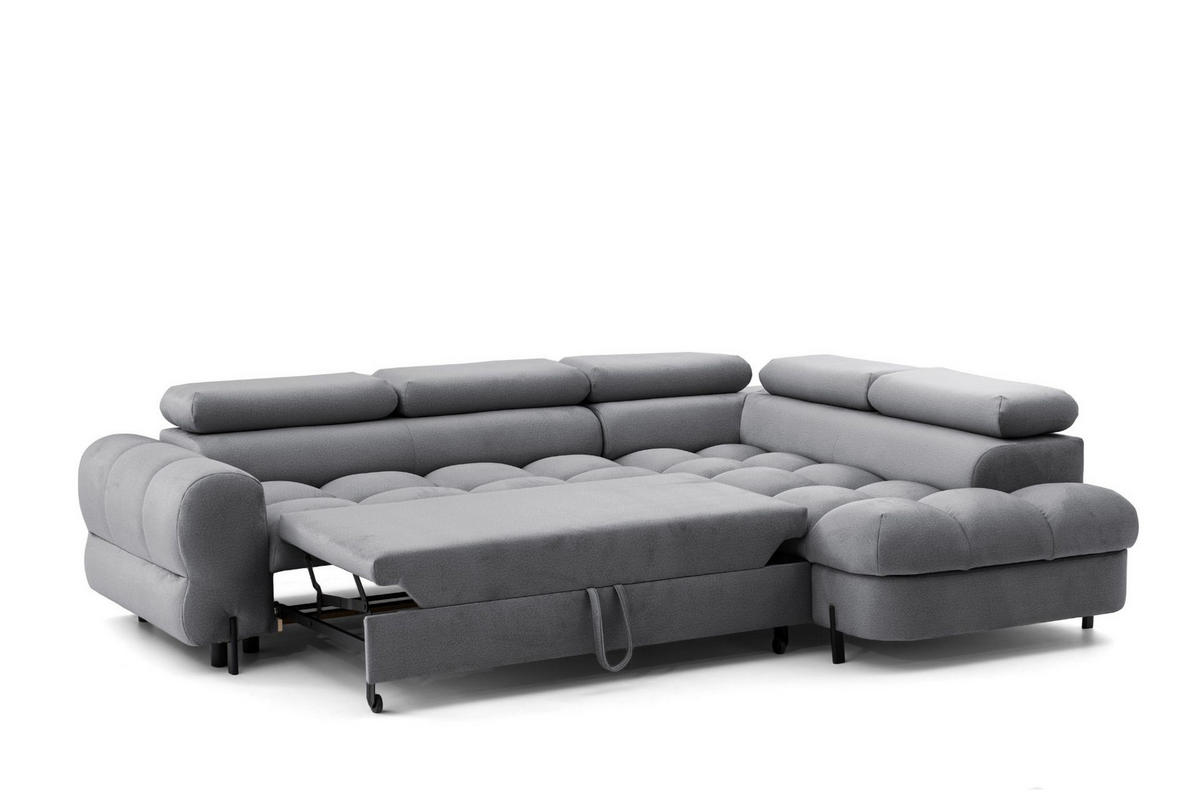 ECKSOFA BOWL L Rechts mit Schlaffunktion 125x195 Velours Dunkelgrau - Dunkelgrau/Schwarz, Holz/Textil (195/260cm) - Muffo