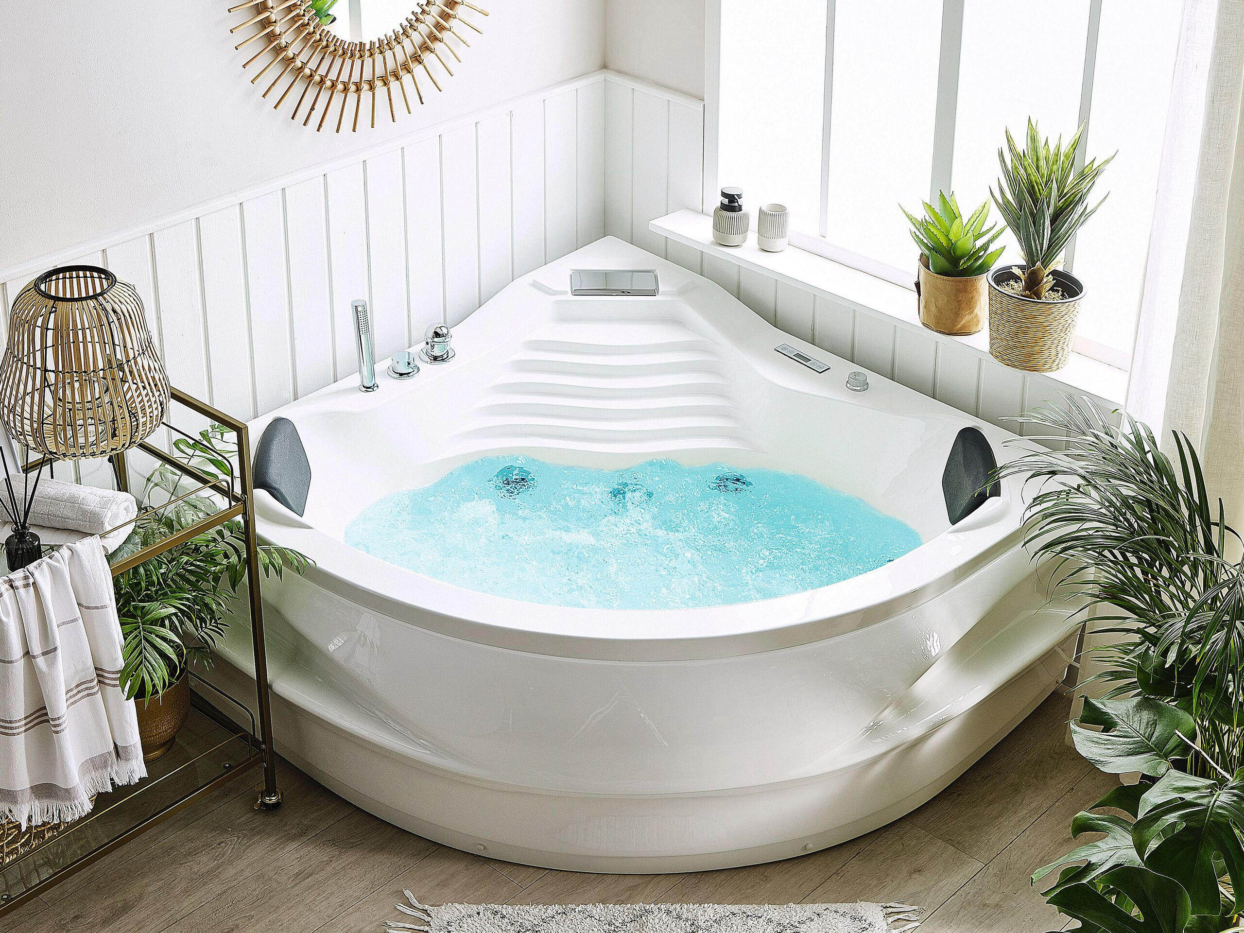 WHIRLPOOL-BADEWANNE mit LED 145x210x67 cm weiß Monaco V3 - Weiß, Kunststoff (145/67/210cm) - Beliani