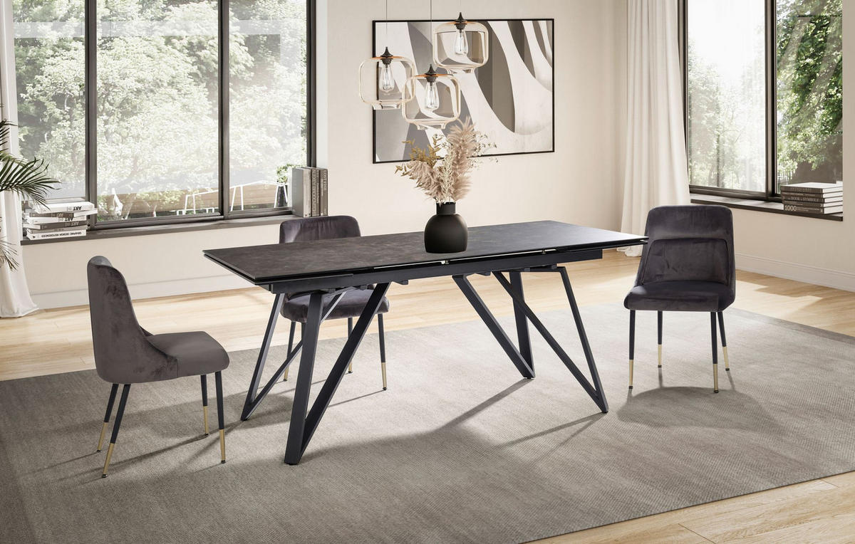 ESSTISCH Ausziehbar Keramik Glas Marmoroptik Rechteckig Groß, Schwarz 180x95x76 cm - Schwarz, Keramik/Metall (95/180/76cm) - KADIMA DESIGN