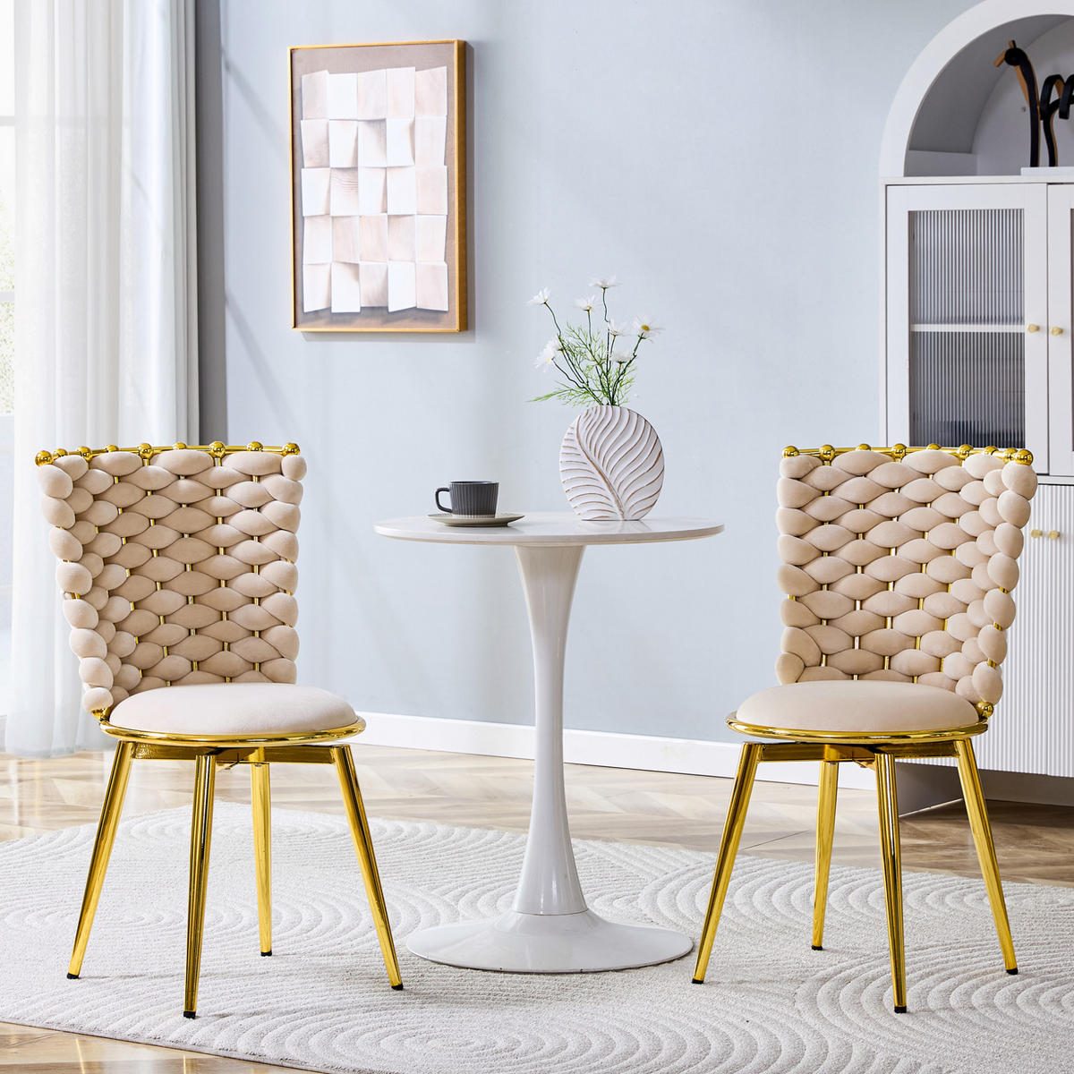 ESSZIMMERSTUHL 2er-Set Samt Beige mit goldfarbenen Metallbeinen - Beige, Metall (50.8/87.63/53.3cm) - Meubliv