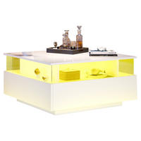 COUCHTISCH 70/70/41 cm weiß aus Spanplatte mit LED-Beleuchtung und 2 Schubladen - Weiß, Holzwerkstoff (70/70/41cm) - OKMYHOME