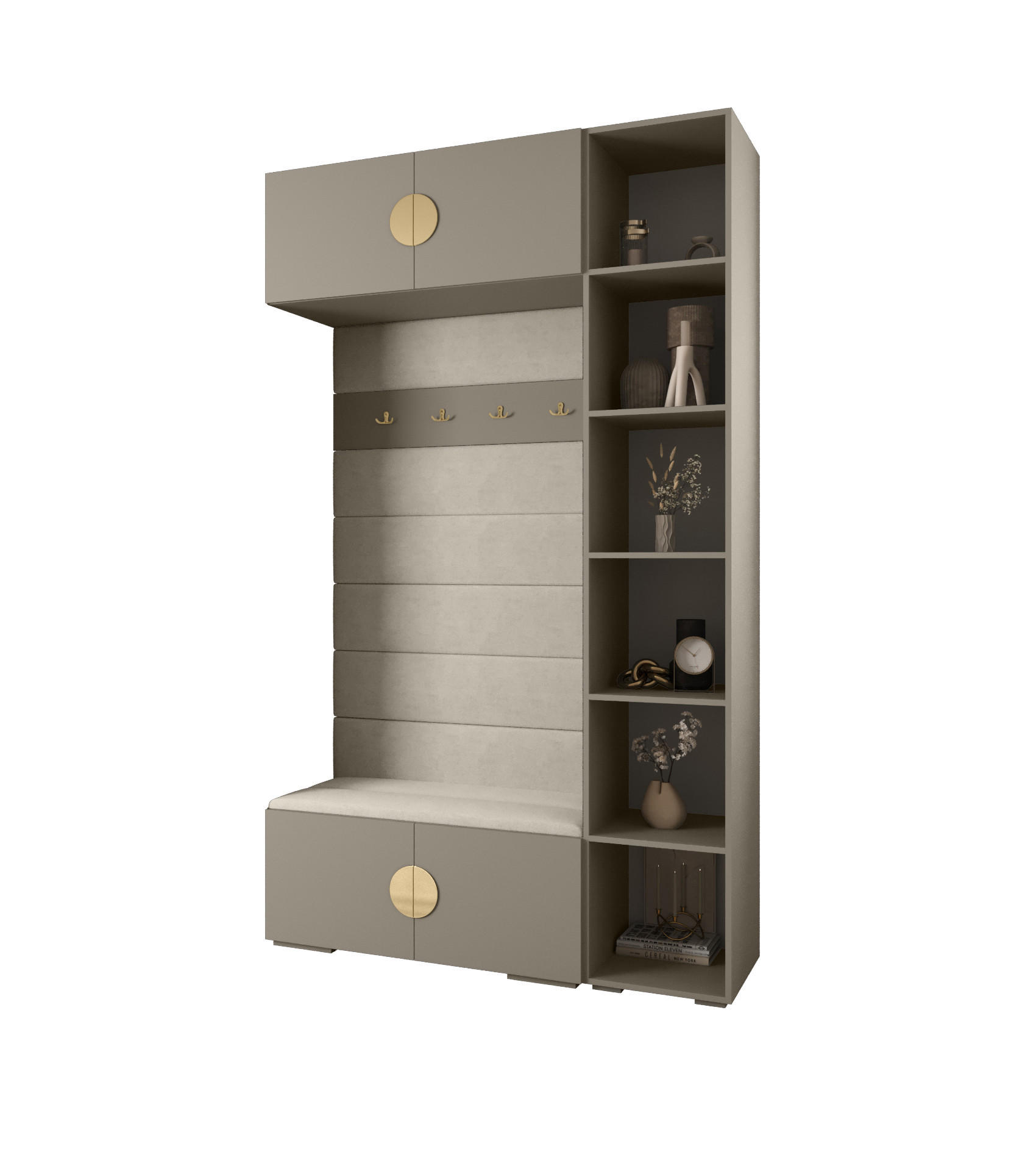 Abiks Möbel Garderoben-Set Kaschmir, Beige, Gold 140x236.7x47 cm