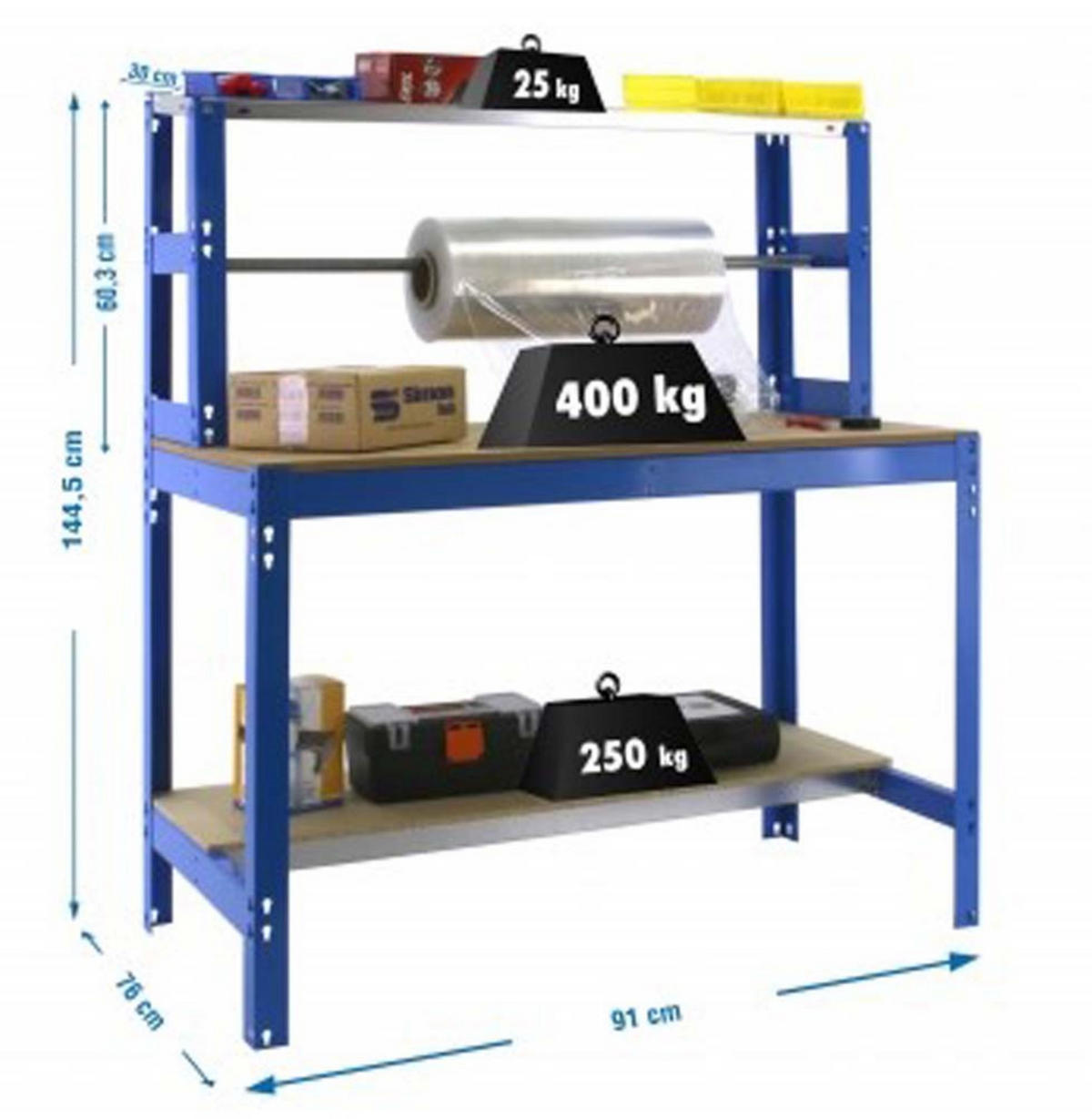 PACKTISCH Buffalo HxBxT 84 x 90 x 76 cm Traglast 400 kg Blau - Blau, Metall (90/84/76cm) - PROREGAL