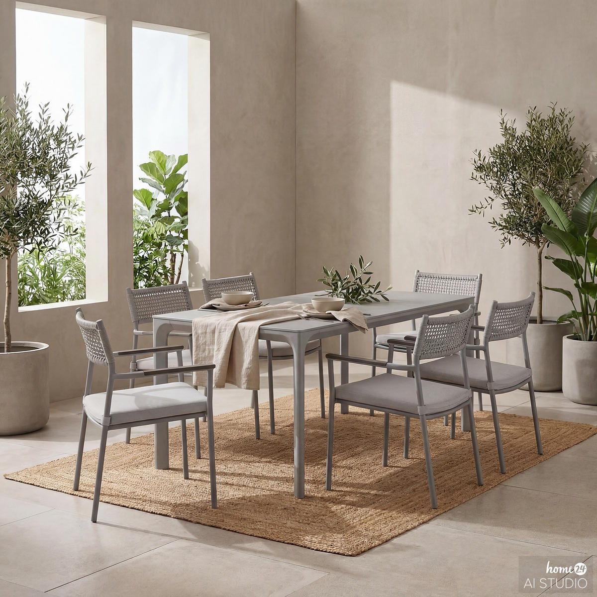 GARTENESSGRUPPE - 7-teilig - Aluminium / Granit - Grau - Grau, Kunststoff/Textil - home24